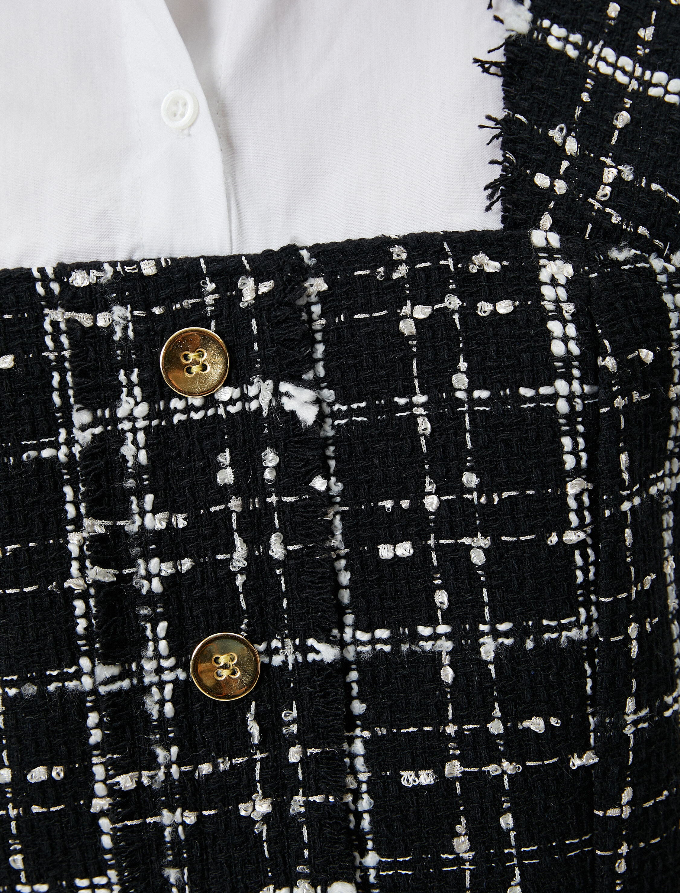   Crop Tüvit Gömlek Balon Kol Düğme Detaylı İki Farklı Kumaş Kullanımlı