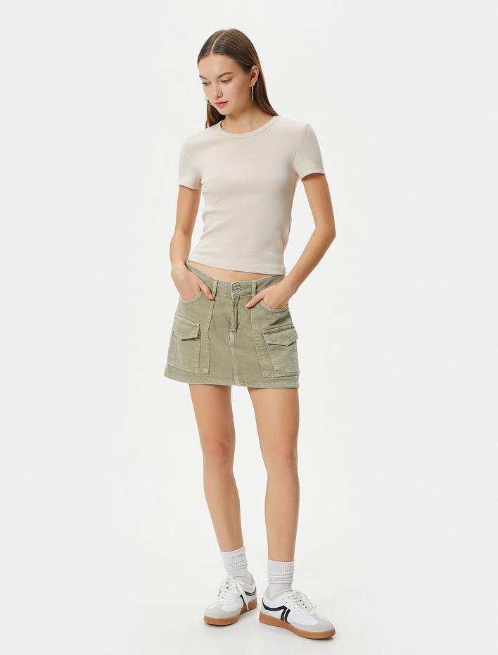  Basic Tişört Slim Fit Ribanalı Kısa Kollu Bisiklet Yaka Pamuklu