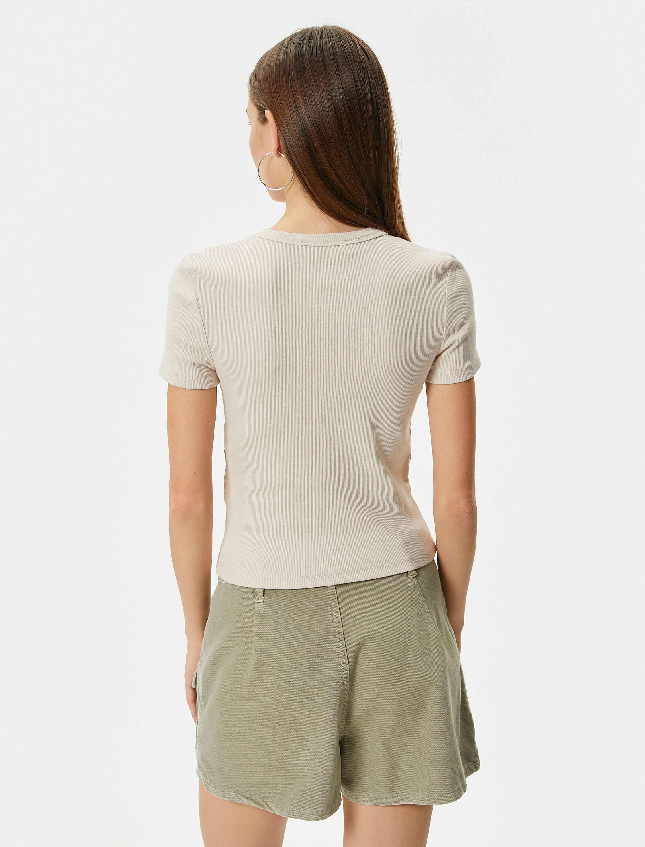   Basic Tişört Slim Fit Ribanalı Kısa Kollu Bisiklet Yaka Pamuklu