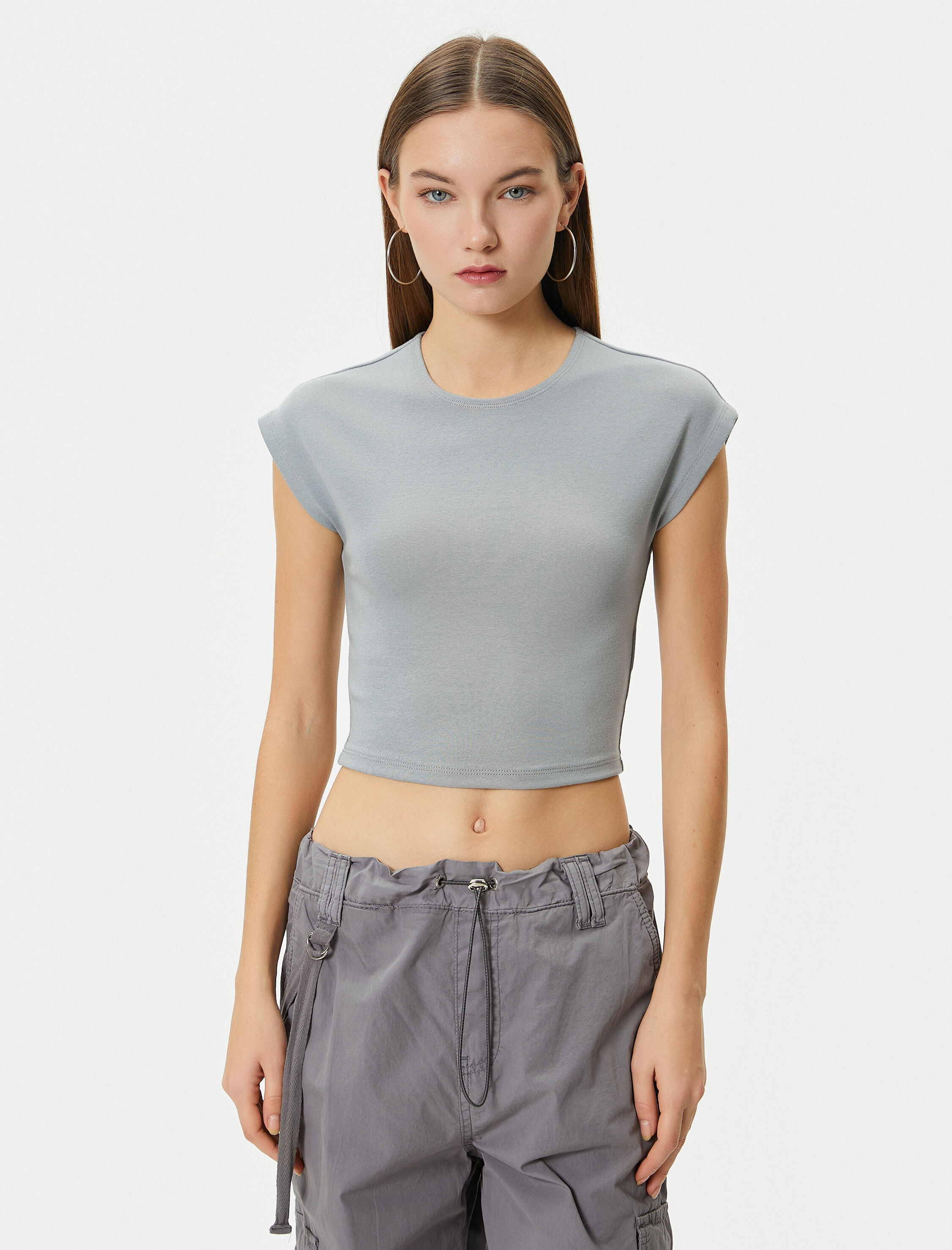   Basic Modal Tişört Slim Fit Ribanalı Kısa Kollu Bisiklet Yaka