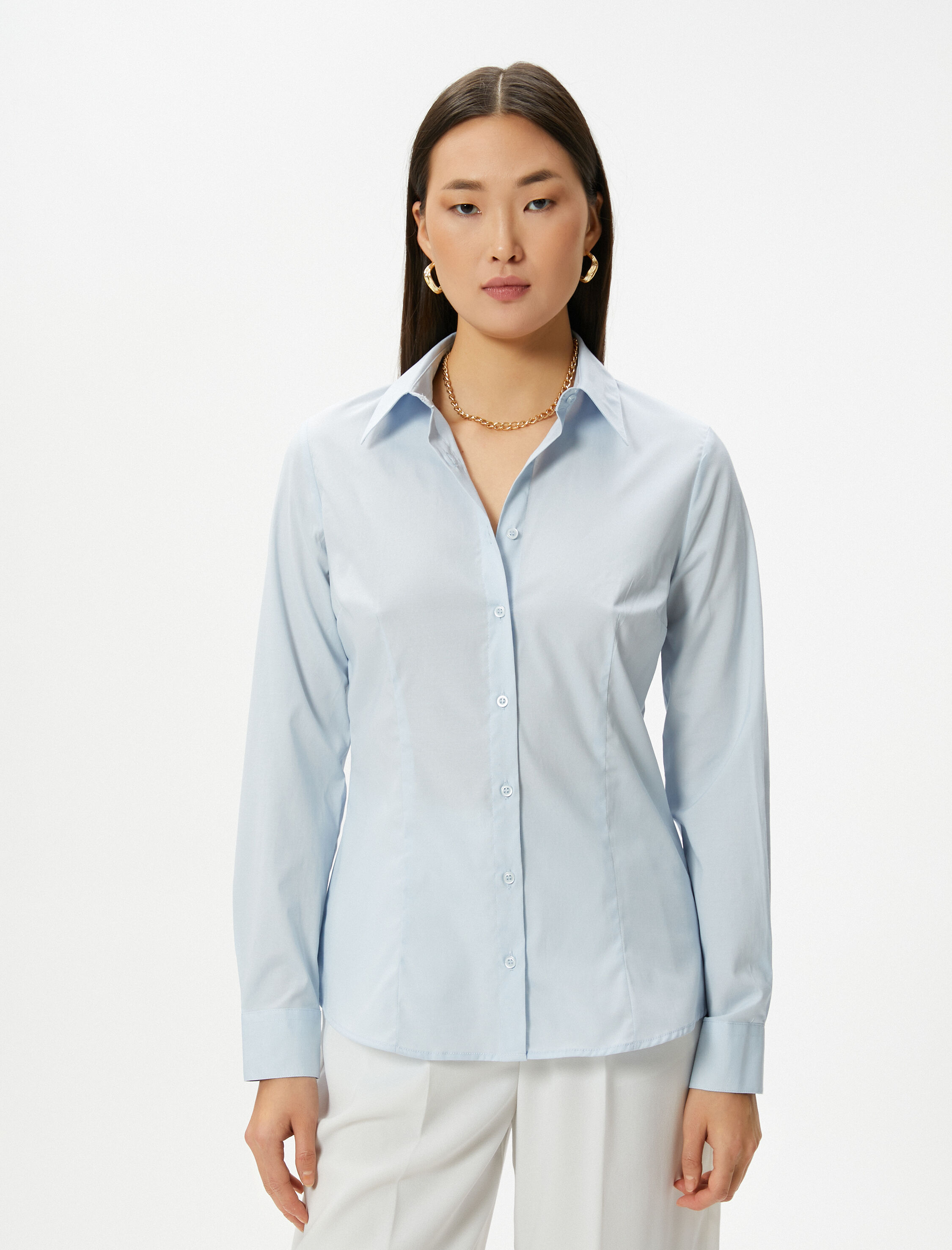   Slim Fit Gömlek Uzun Kollu Düğmeli Manşet Yaka