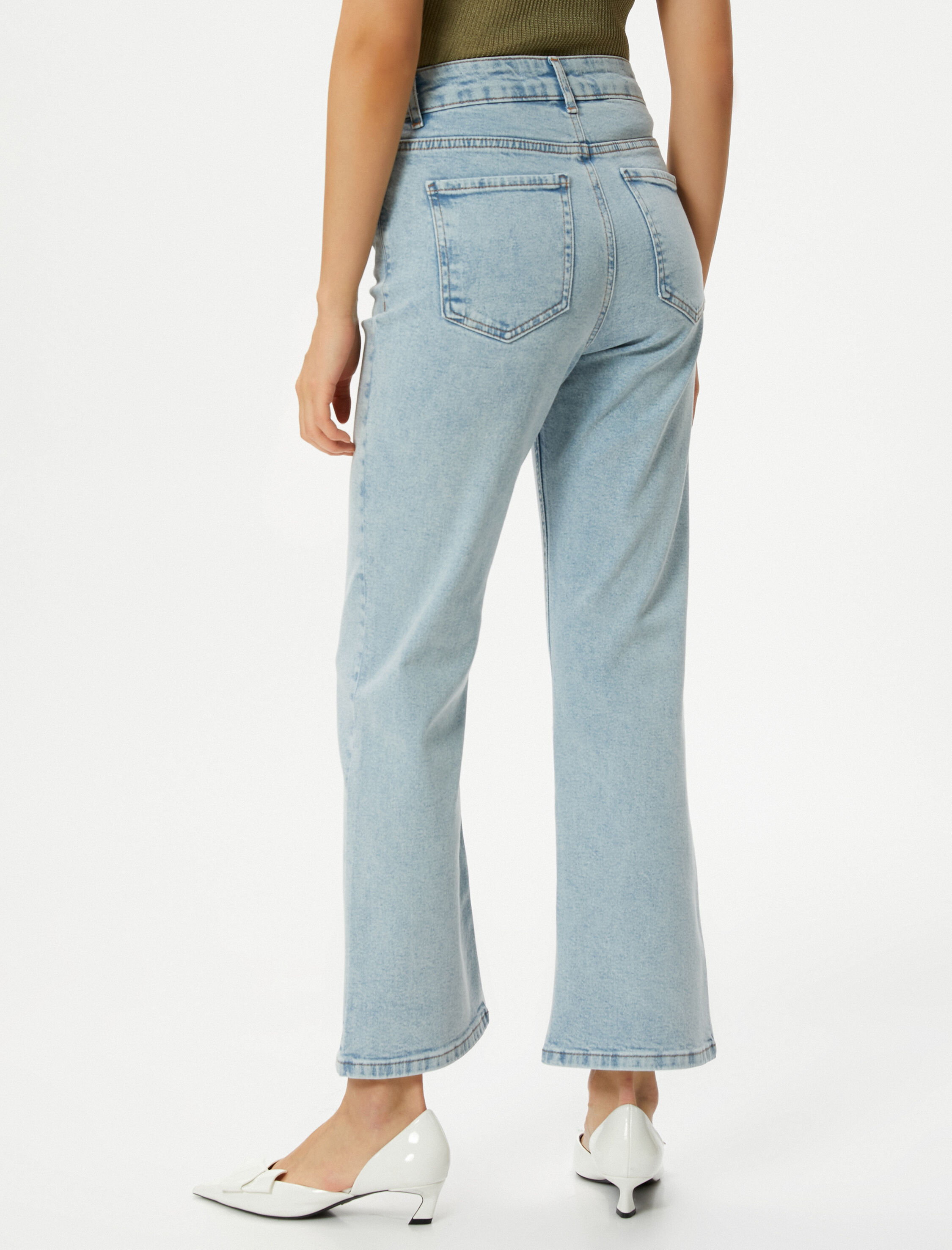   Kısa İspanyol Paça Kot Pantolon Dar Kalıp Standart Bel Cepli Esnek Pamuklu - Flare Crop Jeans