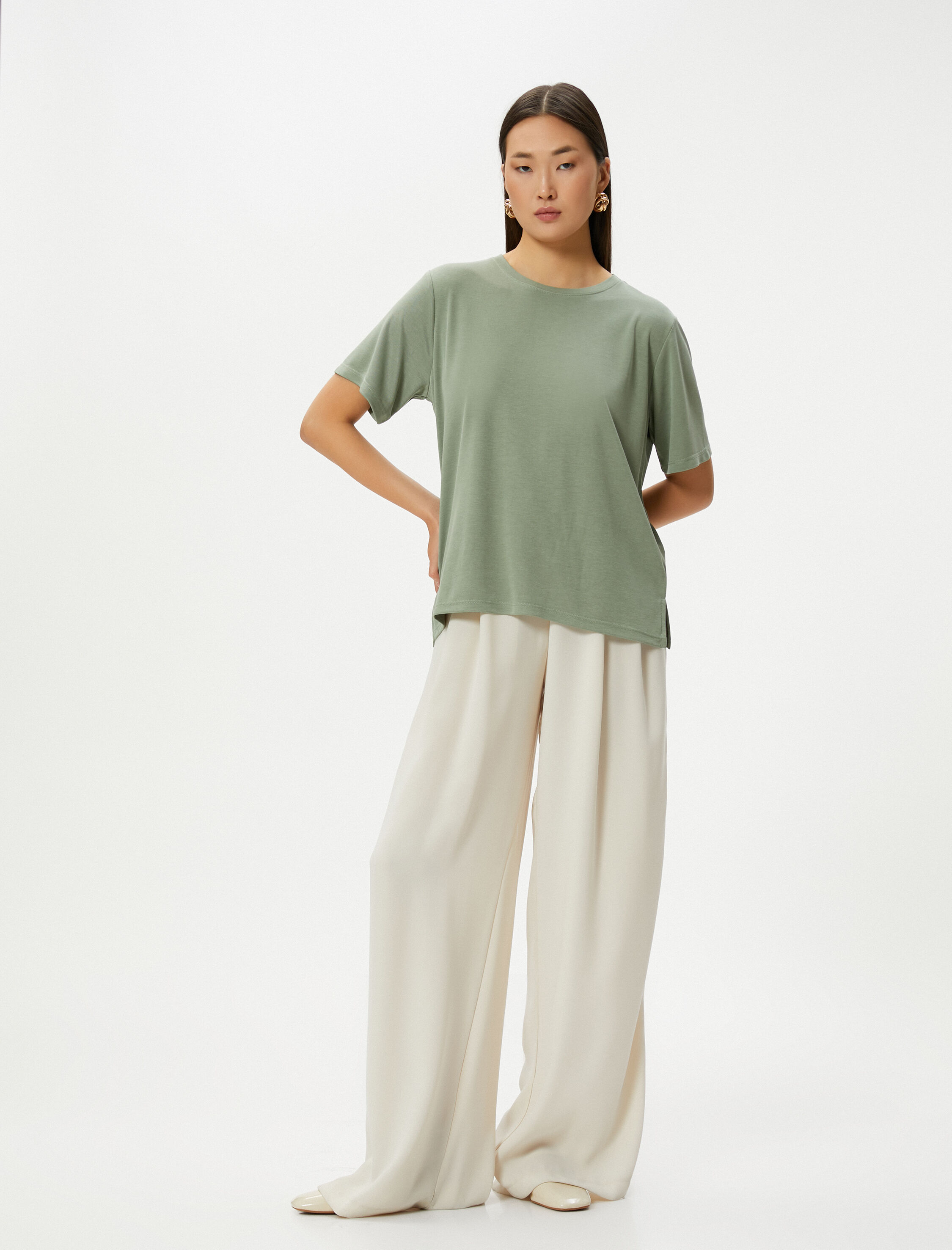   Basic Tişört Kısa Kollu Bisiklet Yaka Modal Karışımlı