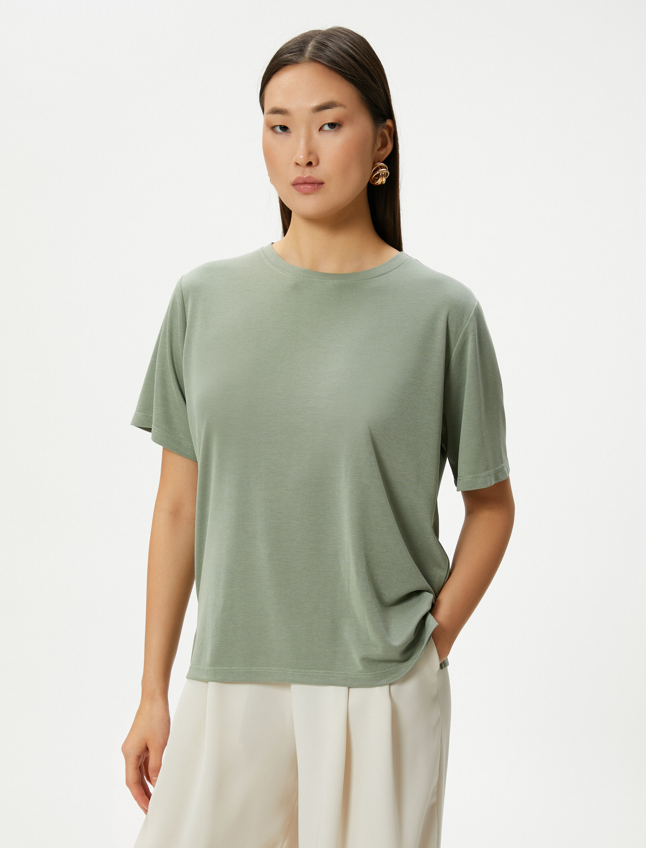   Basic Tişört Kısa Kollu Bisiklet Yaka Modal Karışımlı