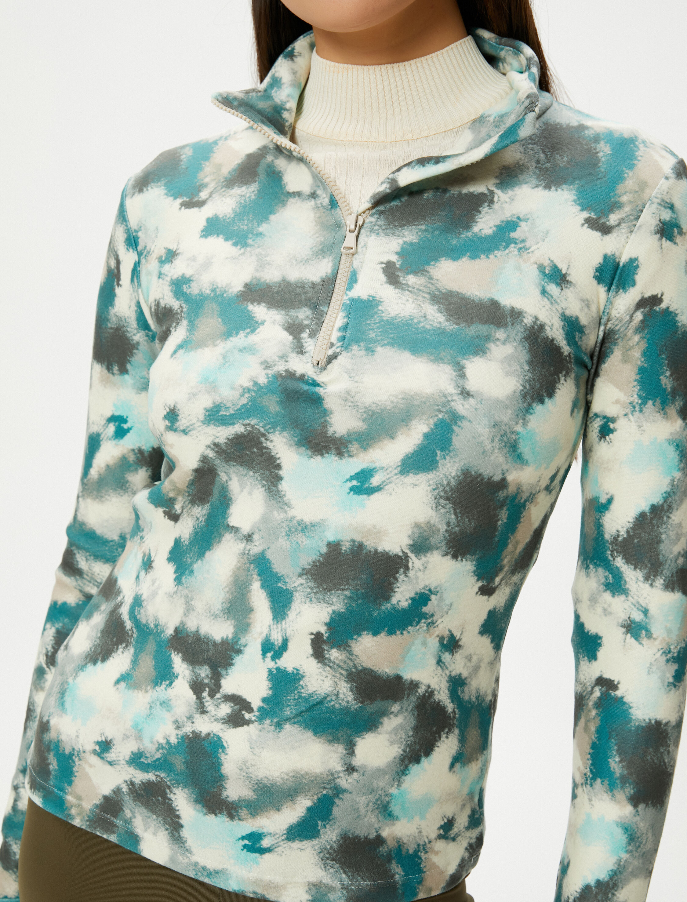   Polar Sweatshirt Yarım Fermuarlı Dik Yaka