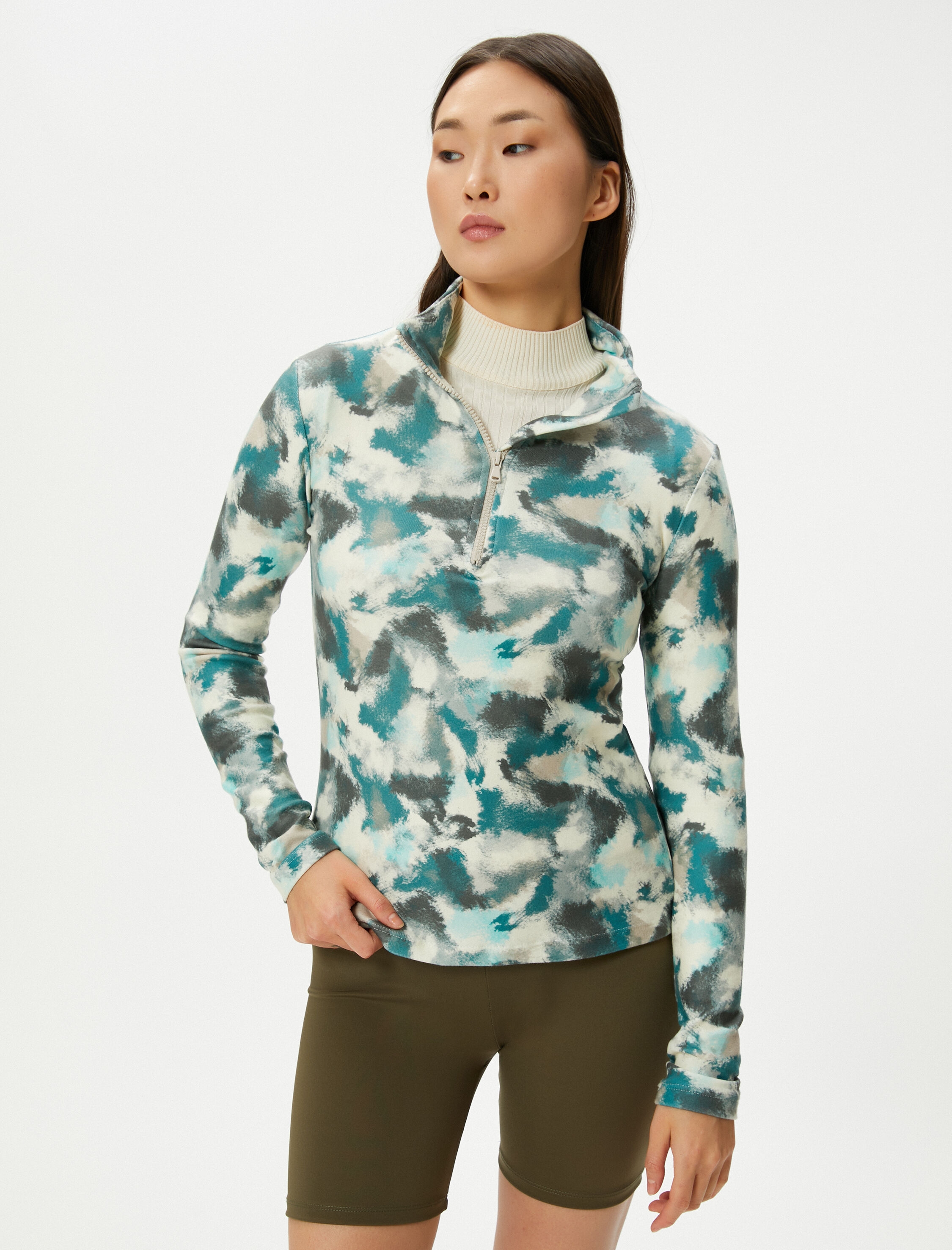   Polar Sweatshirt Yarım Fermuarlı Dik Yaka