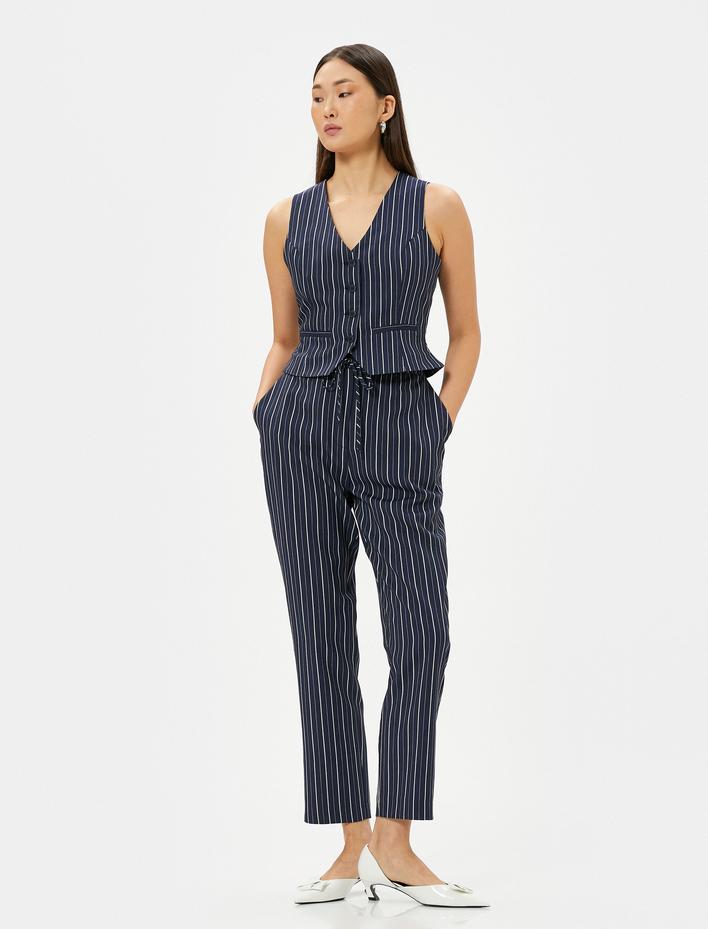  Havuç Pantolon Beli Bağcıklı Cep Detaylı Viskon