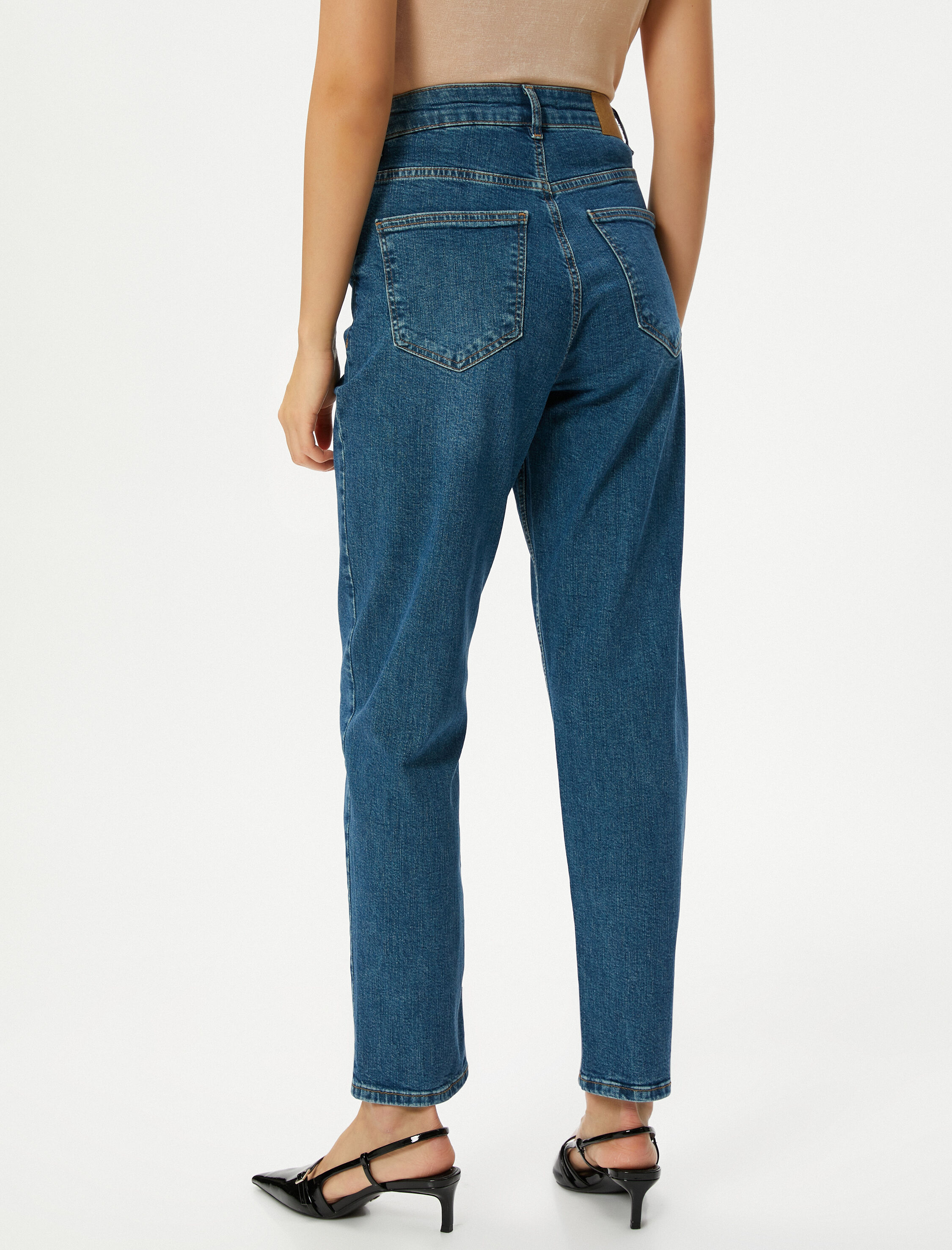 Yüksek Bel Mom Kot Pantolon Esnek Cepli Dar Kalıp Pamuklu - Slim Mom Jean