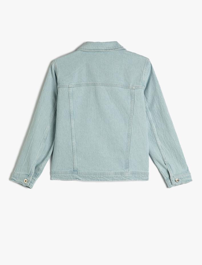 Kız Çocuk Kot Ceket Kapaklı Cep Detaylı Pamuklu Uzun Kollu