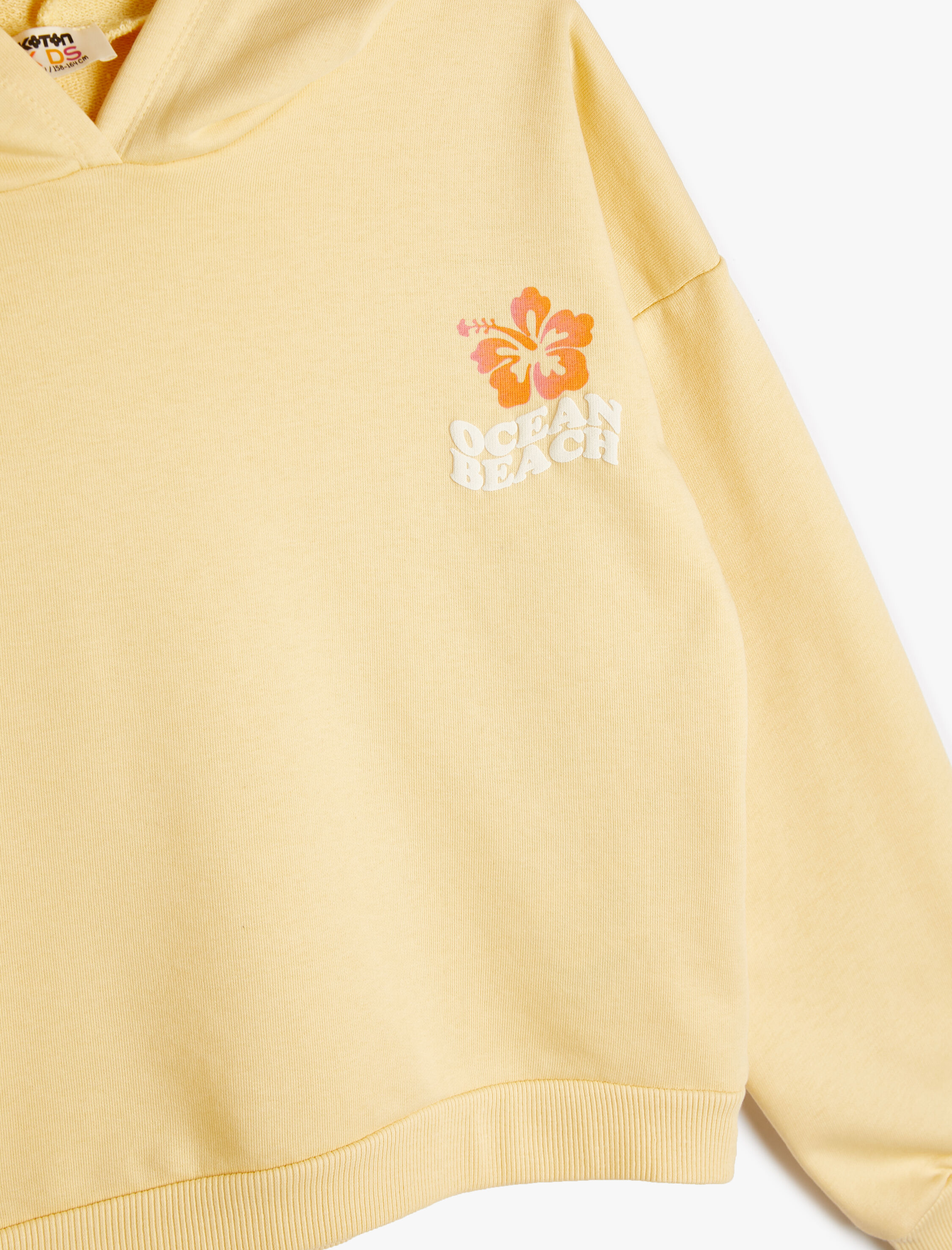  Kız Çocuk Kapşonlu Crop Sweatshirt Uzun Kollu Baskı Detaylı