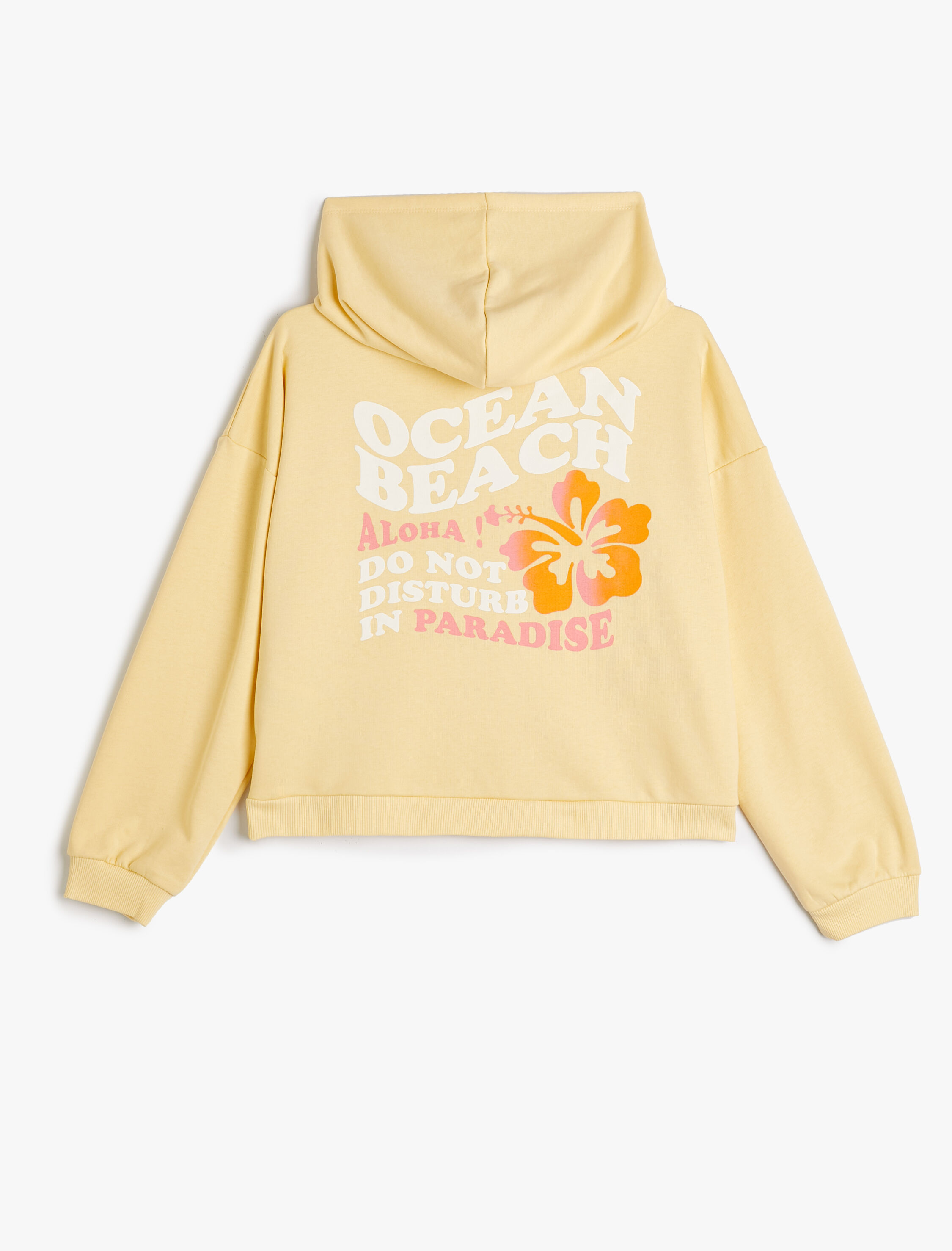  Kız Çocuk Kapşonlu Crop Sweatshirt Uzun Kollu Baskı Detaylı