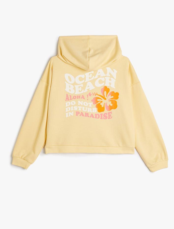Kız Çocuk Kapşonlu Crop Sweatshirt Uzun Kollu Baskı Detaylı