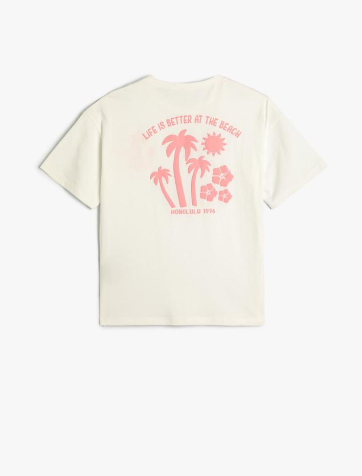 Kız Çocuk Palmiye Baskılı Tişört Kısa Kollu Bisiklet Yaka Pamuklu