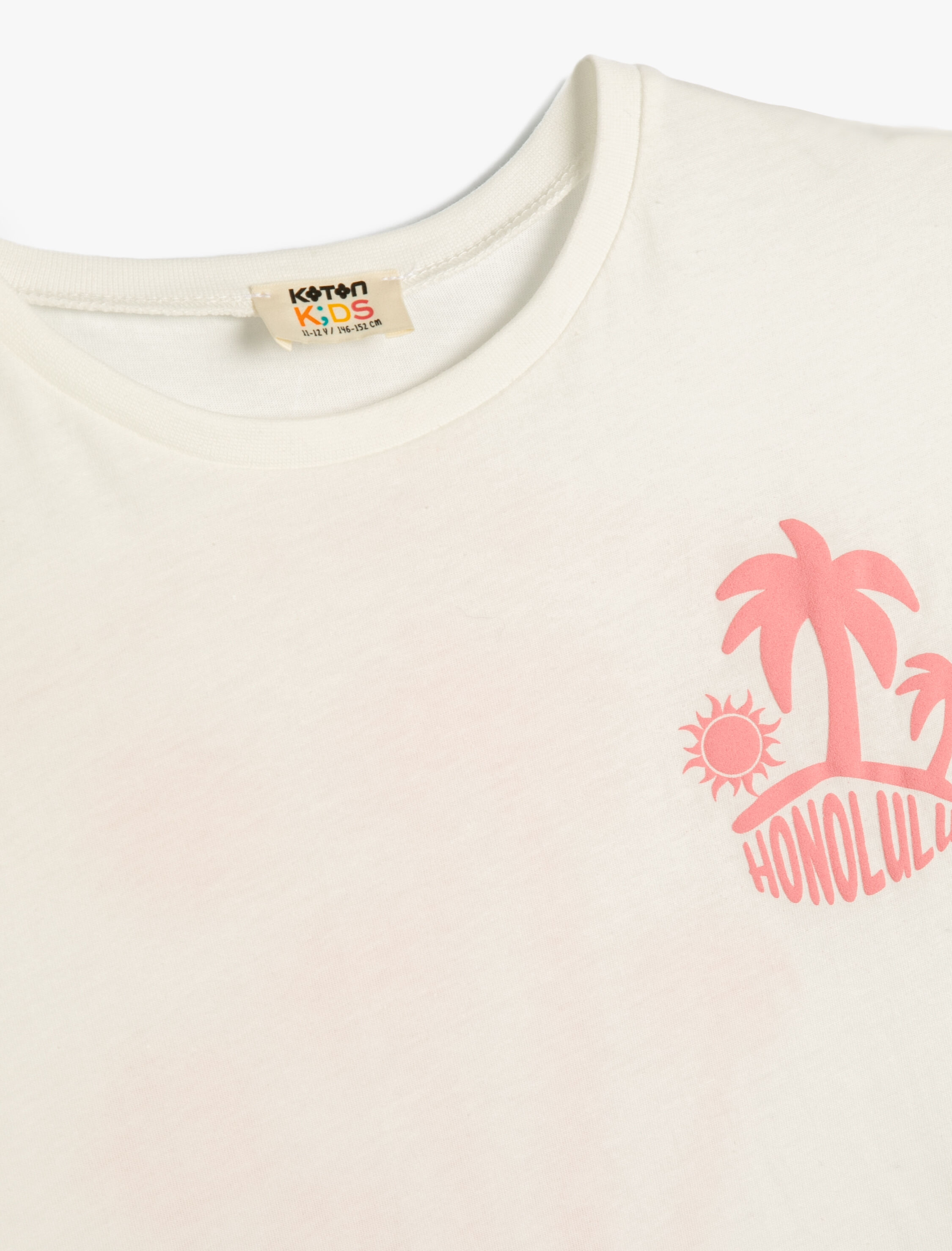  Kız Çocuk Palmiye Baskılı Tişört Kısa Kollu Bisiklet Yaka Pamuklu