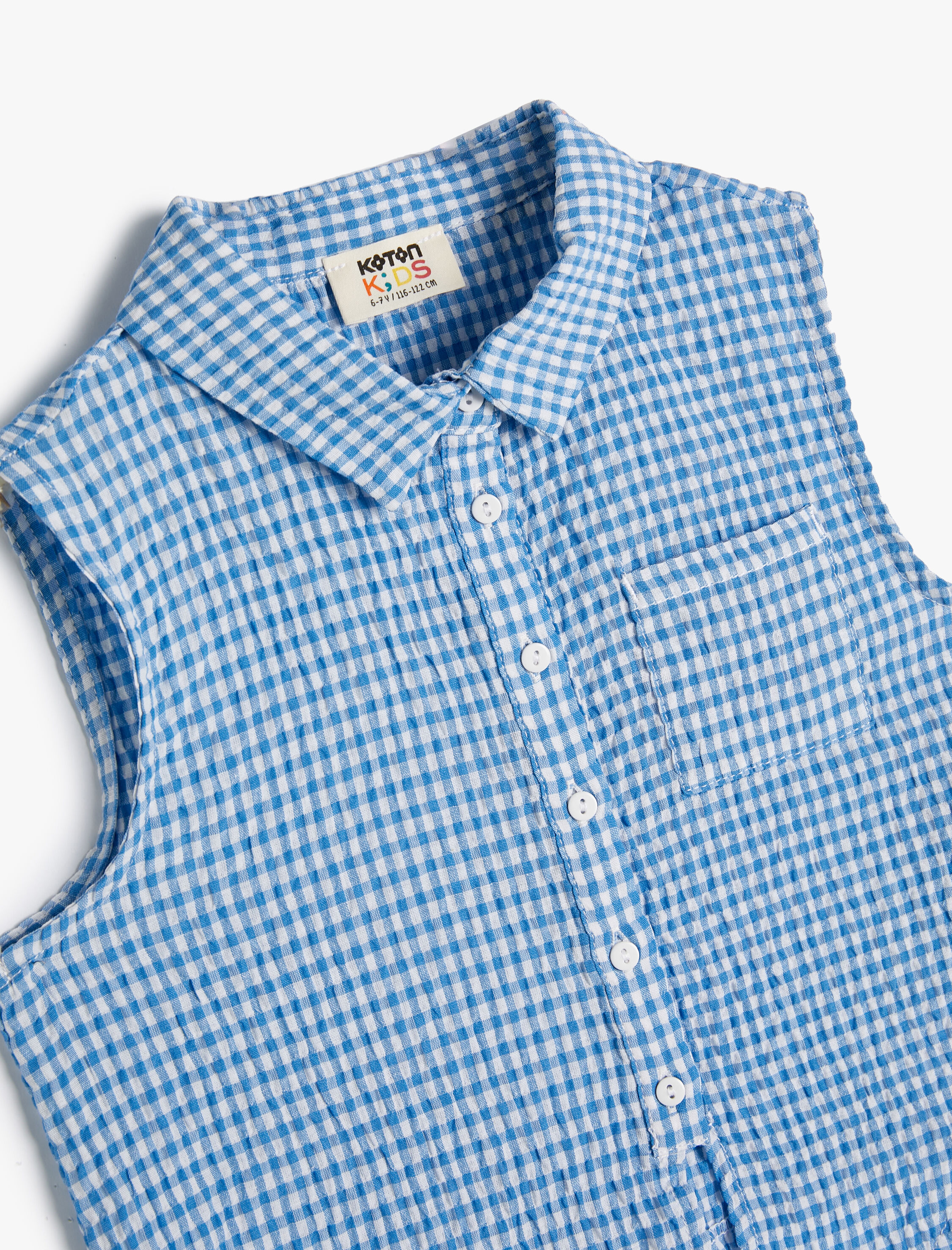  Kız Çocuk Crop Kolsuz Gömlek Belden Bağlamalı Pötikareli