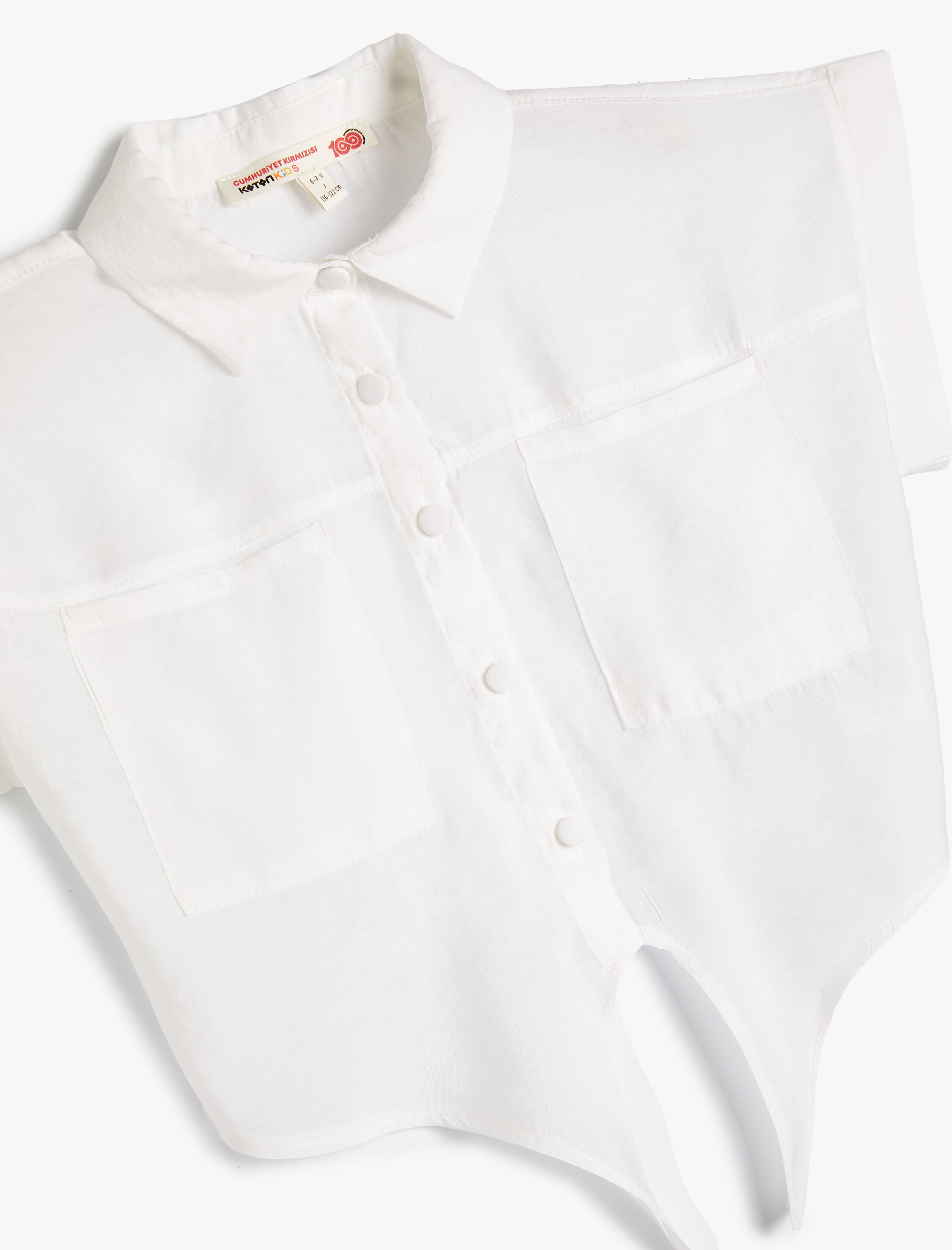  Kız Çocuk Crop Gömlek Önden Bağlama Detaylı Kısa Kollu Cepli Modal Kumaş