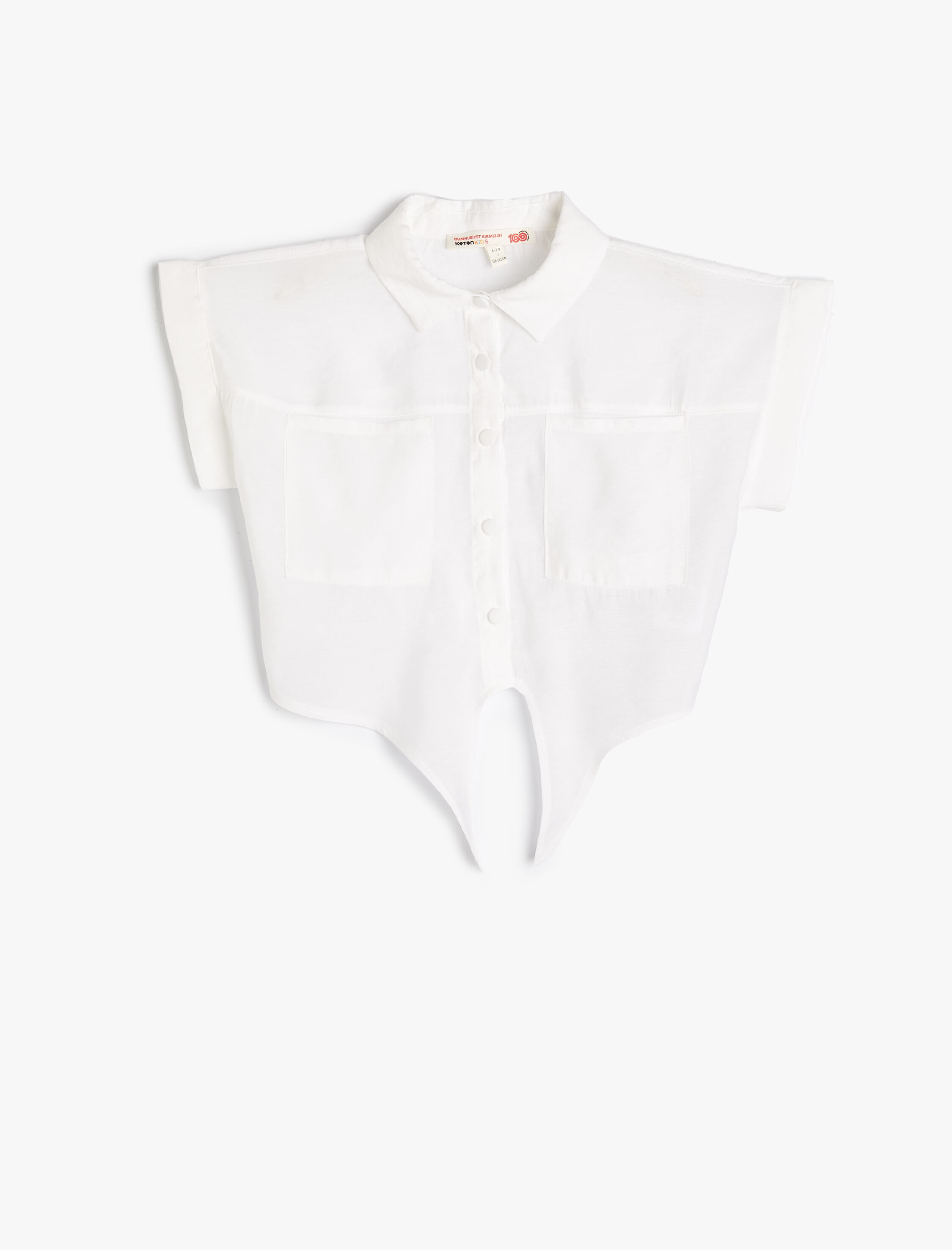  Kız Çocuk Crop Gömlek Önden Bağlama Detaylı Kısa Kollu Cepli Modal Kumaş