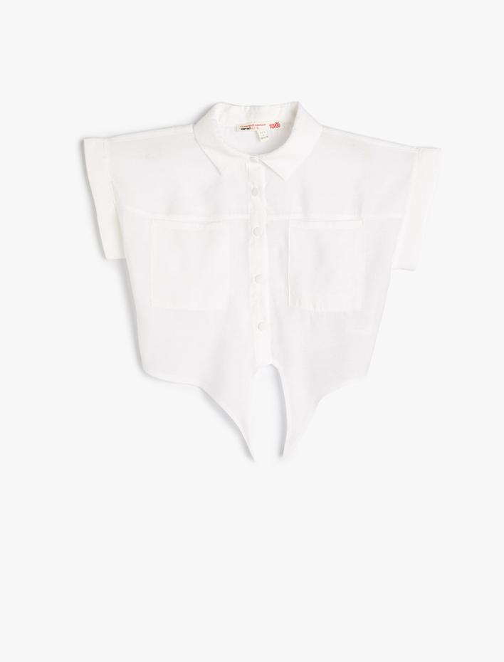 Kız Çocuk Crop Gömlek Önden Bağlama Detaylı Kısa Kollu Cepli Modal Kumaş