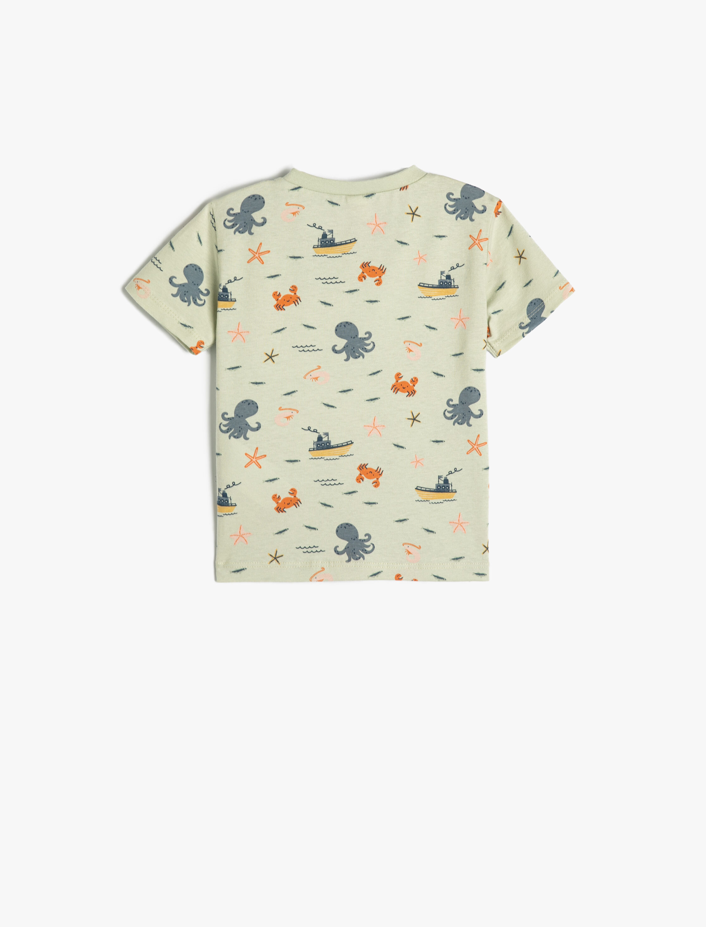  Erkek Bebek Ahtapot Baskılı Kısa Kollu Tişört Bisiklet Yaka Pamuklu