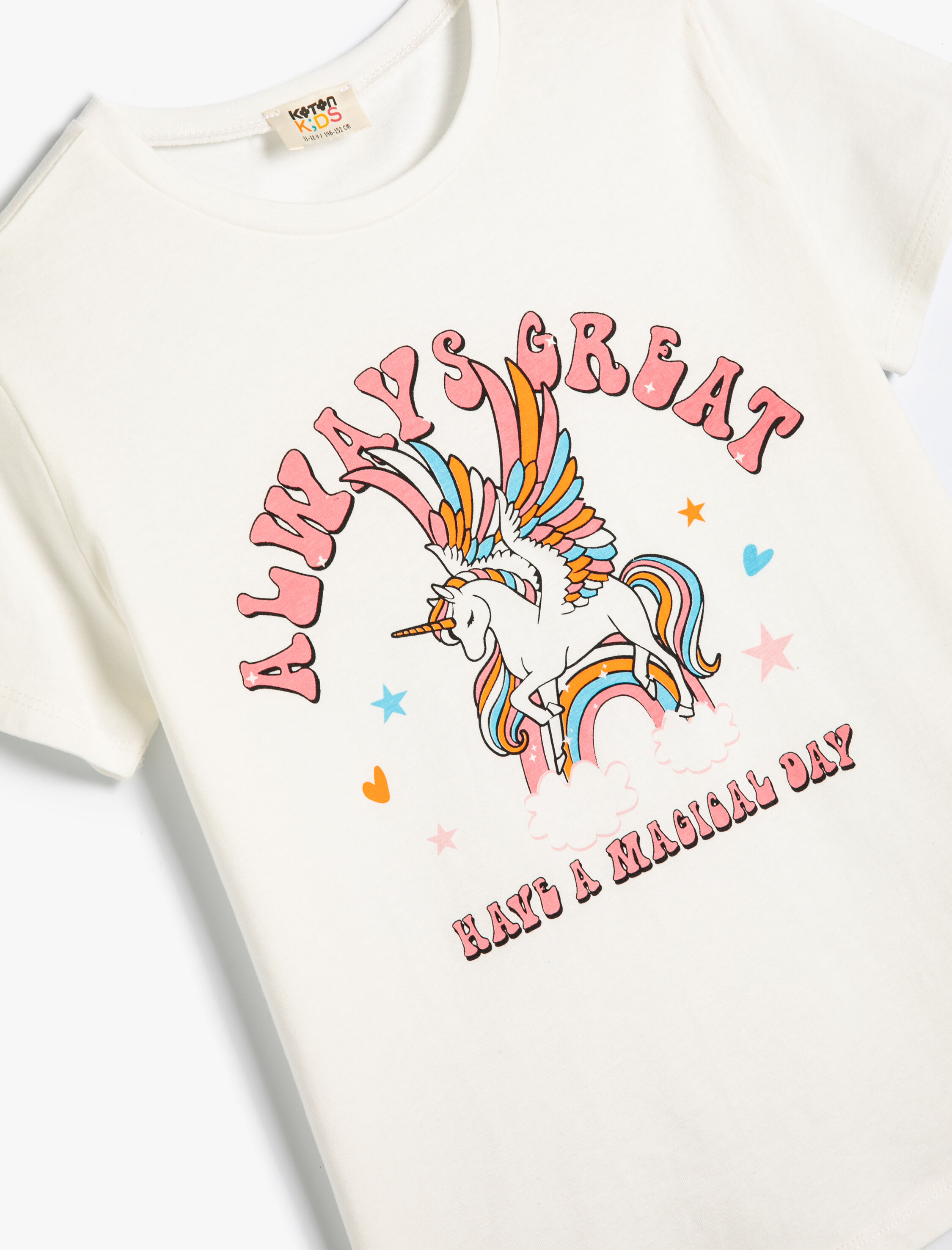  Kız Çocuk Unicorn Tişört Kısa Kollu Bisiklet Yaka Pamuklu