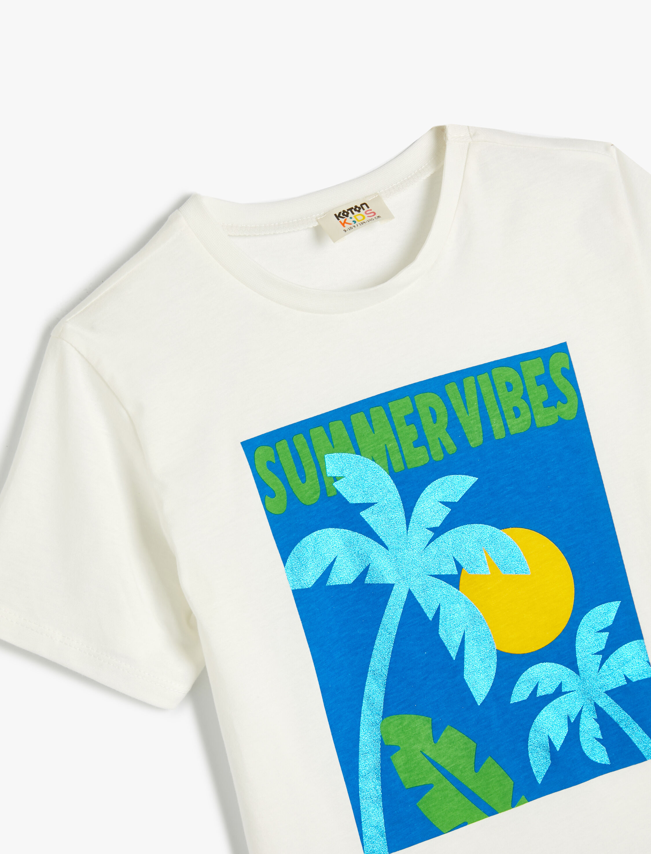  Erkek Çocuk Tişört Palmiye Baskılı Kısa Kollu Bisiklet Yaka Pamuklu