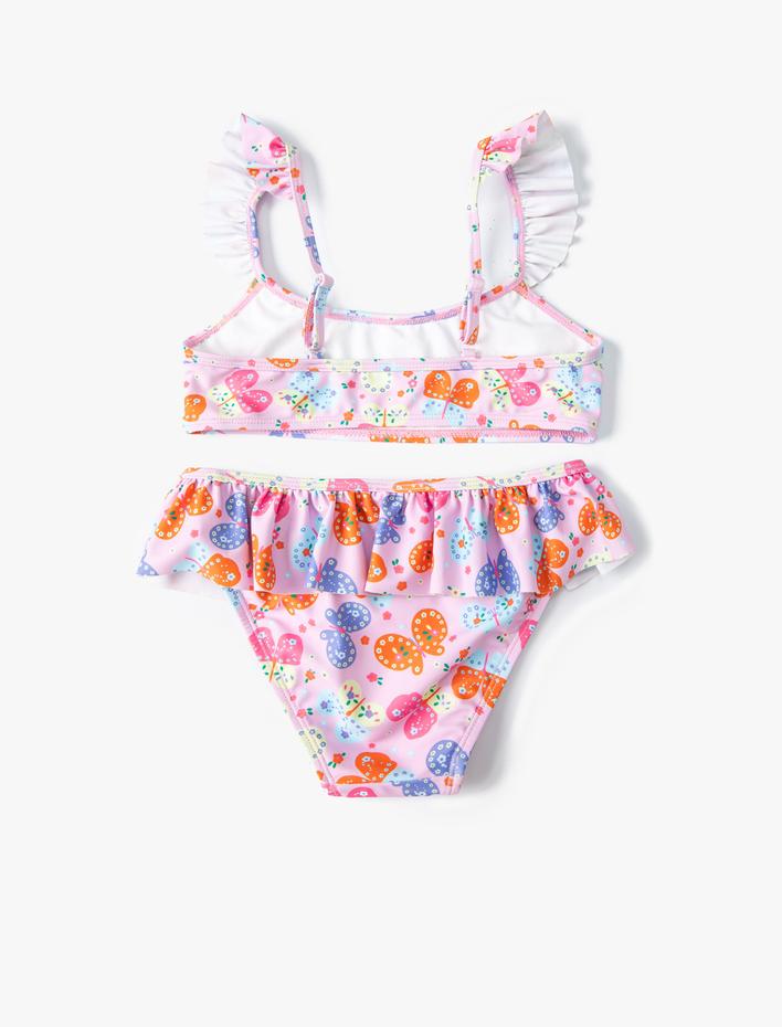 Kız Çocuk Kelebekli Bikini Seti 2 Parça Fırfırlı Çapraz Askılı