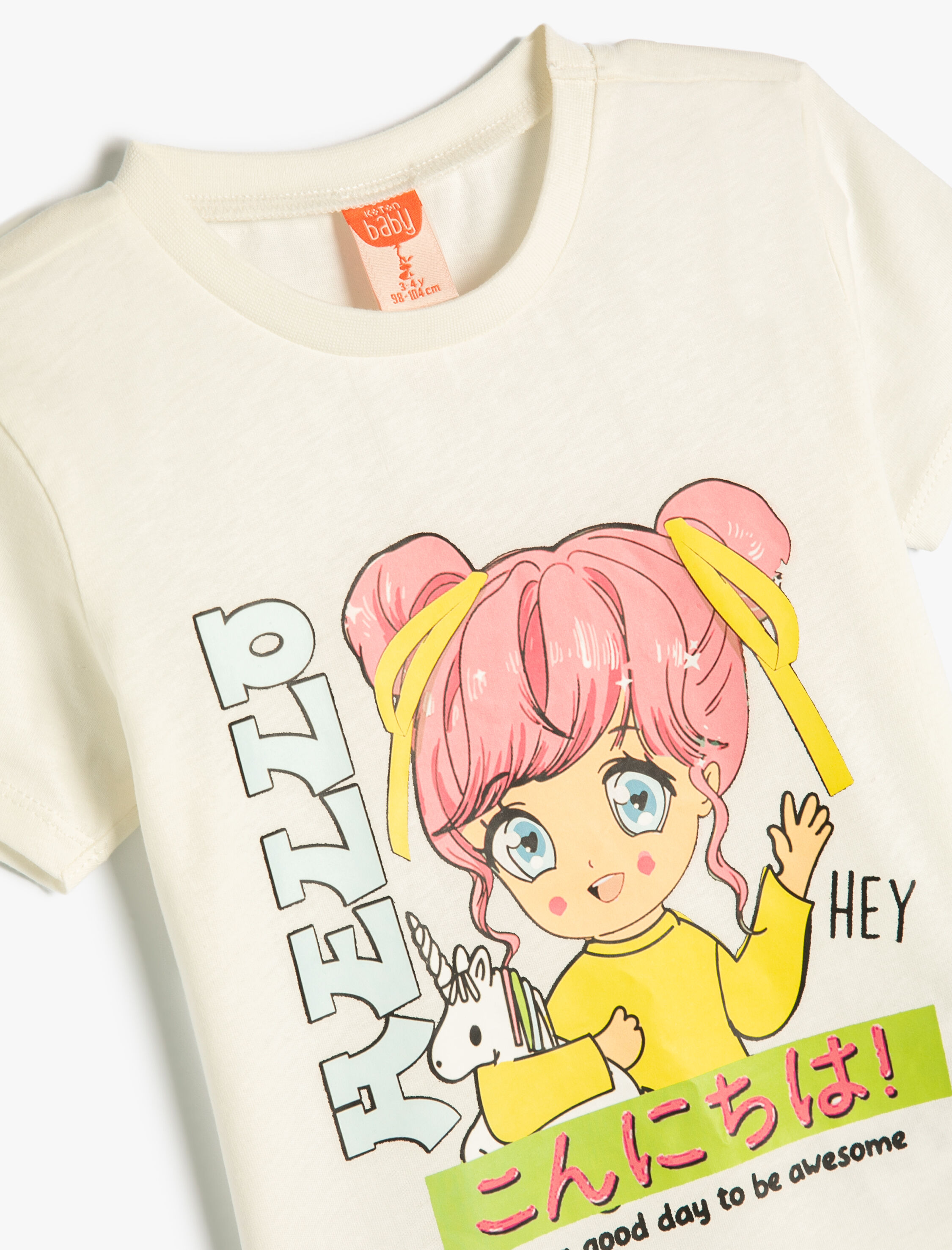  Kız Bebek Tişört Kısa Kollu Bisiklet Yaka Anime Baskılı Pamuklu