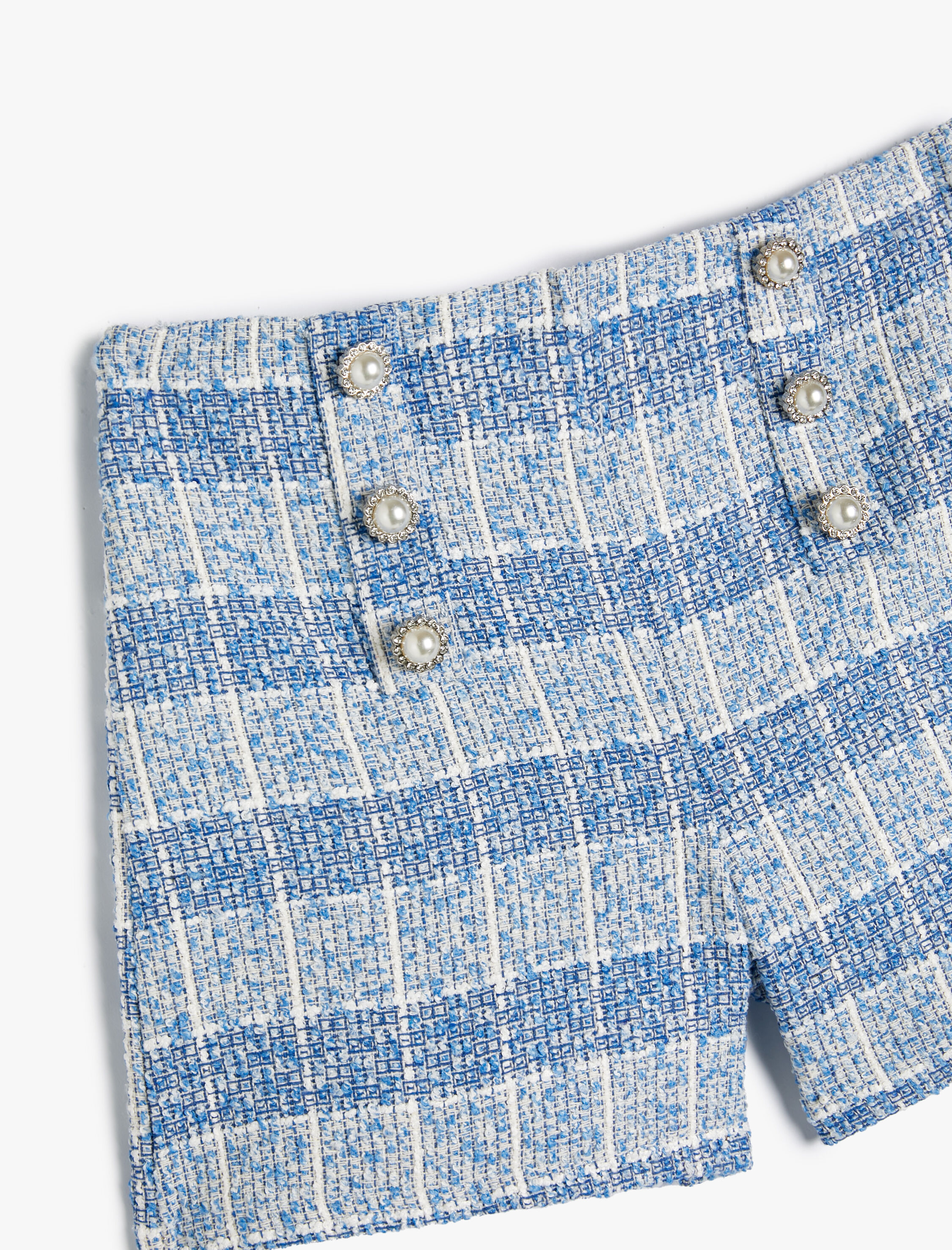  Kız Çocuk Tüvit Şort İnci Düğme Detaylı Beli Lastikli