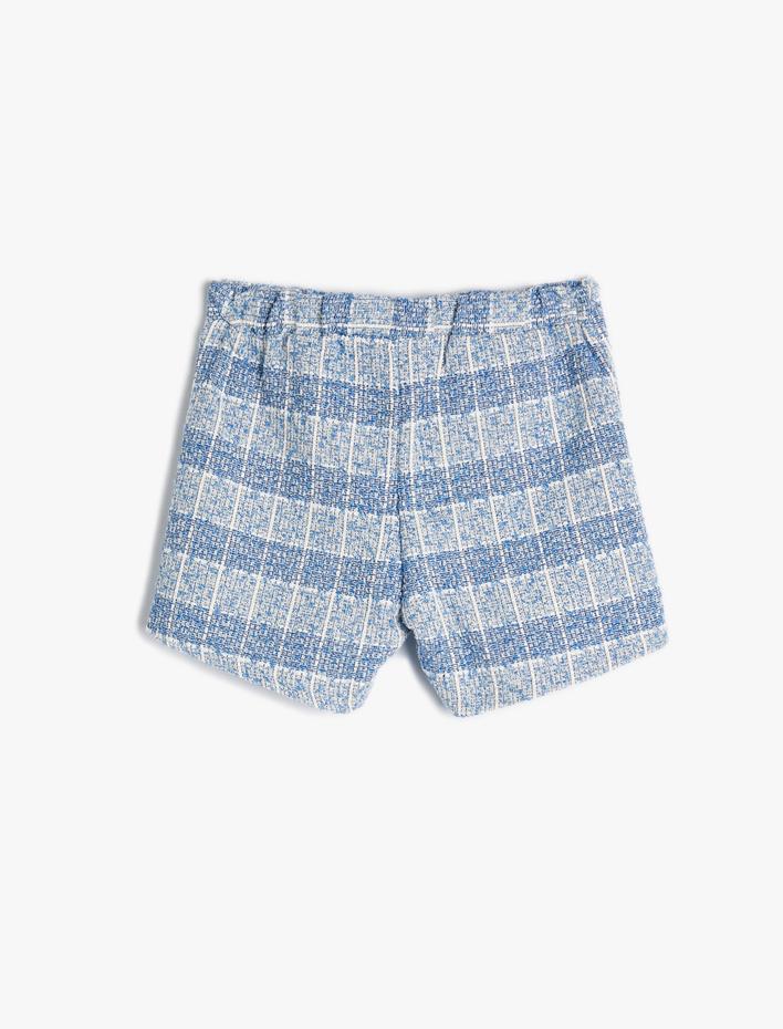 Kız Çocuk Tüvit Şort İnci Düğme Detaylı Beli Lastikli