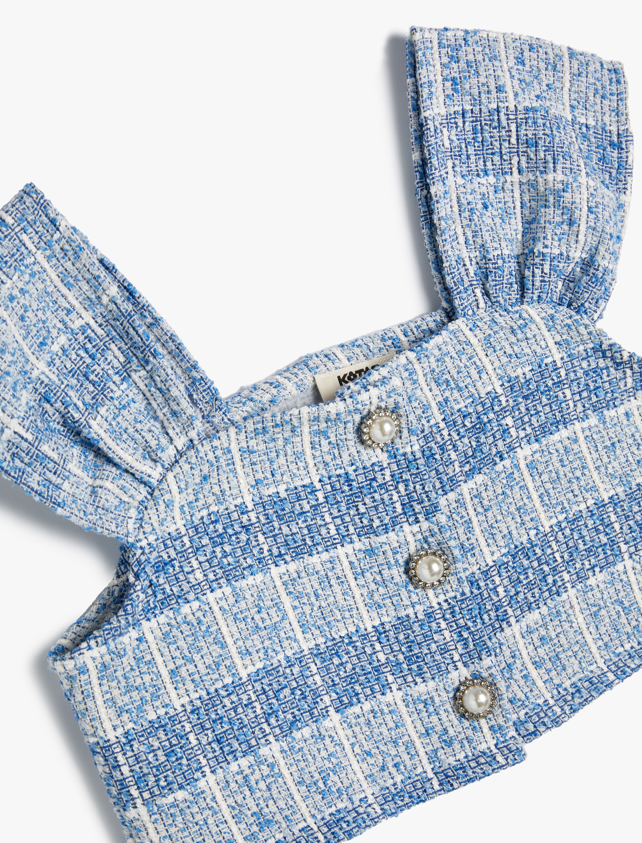  Kız Çocuk Crop Tüvit Bluz Kolsuz İnci Düğme Detaylı