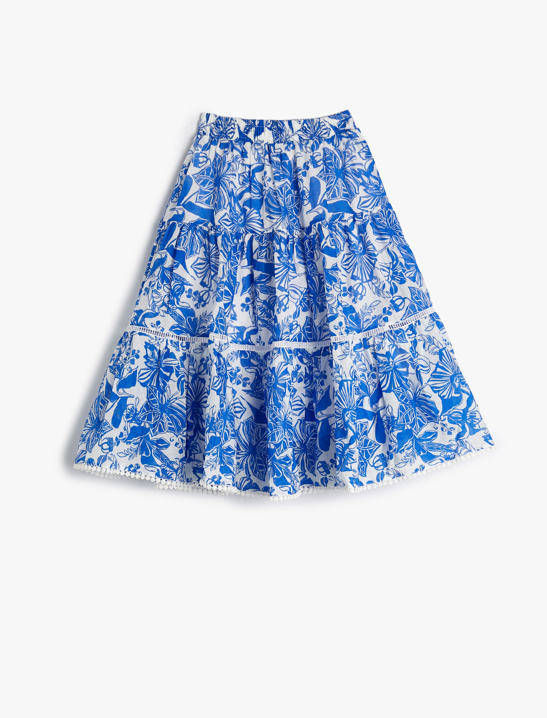  Kız Çocuk Etek Pliseli Çiçek Desenli Beli Lastikli