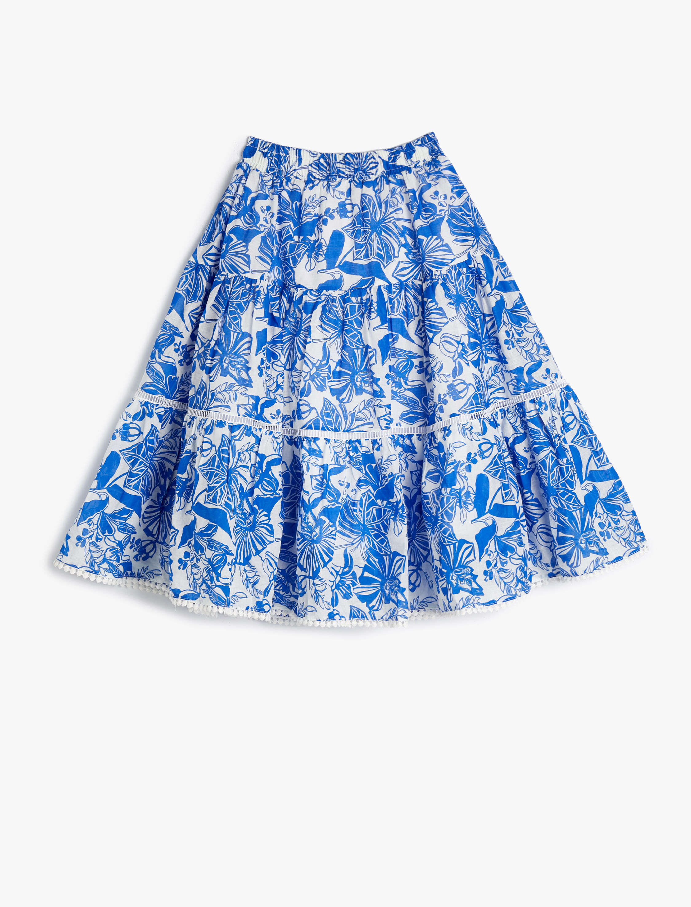  Kız Çocuk Etek Pliseli Çiçek Desenli Beli Lastikli