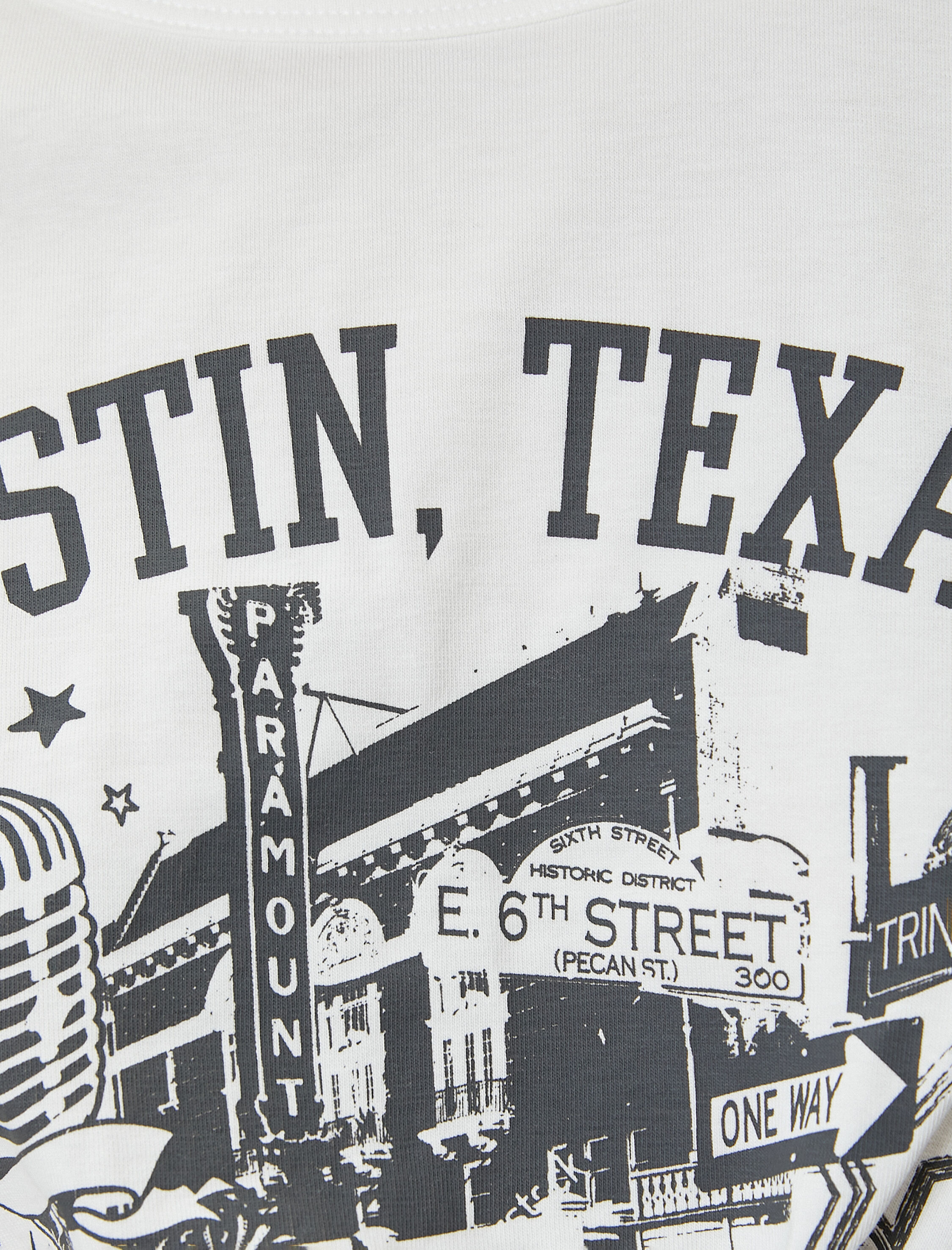   Baskılı Crop Tişört Düğüm Detaylı Kısa Kollu Bisiklet Yaka Slim Fit Pamuklu