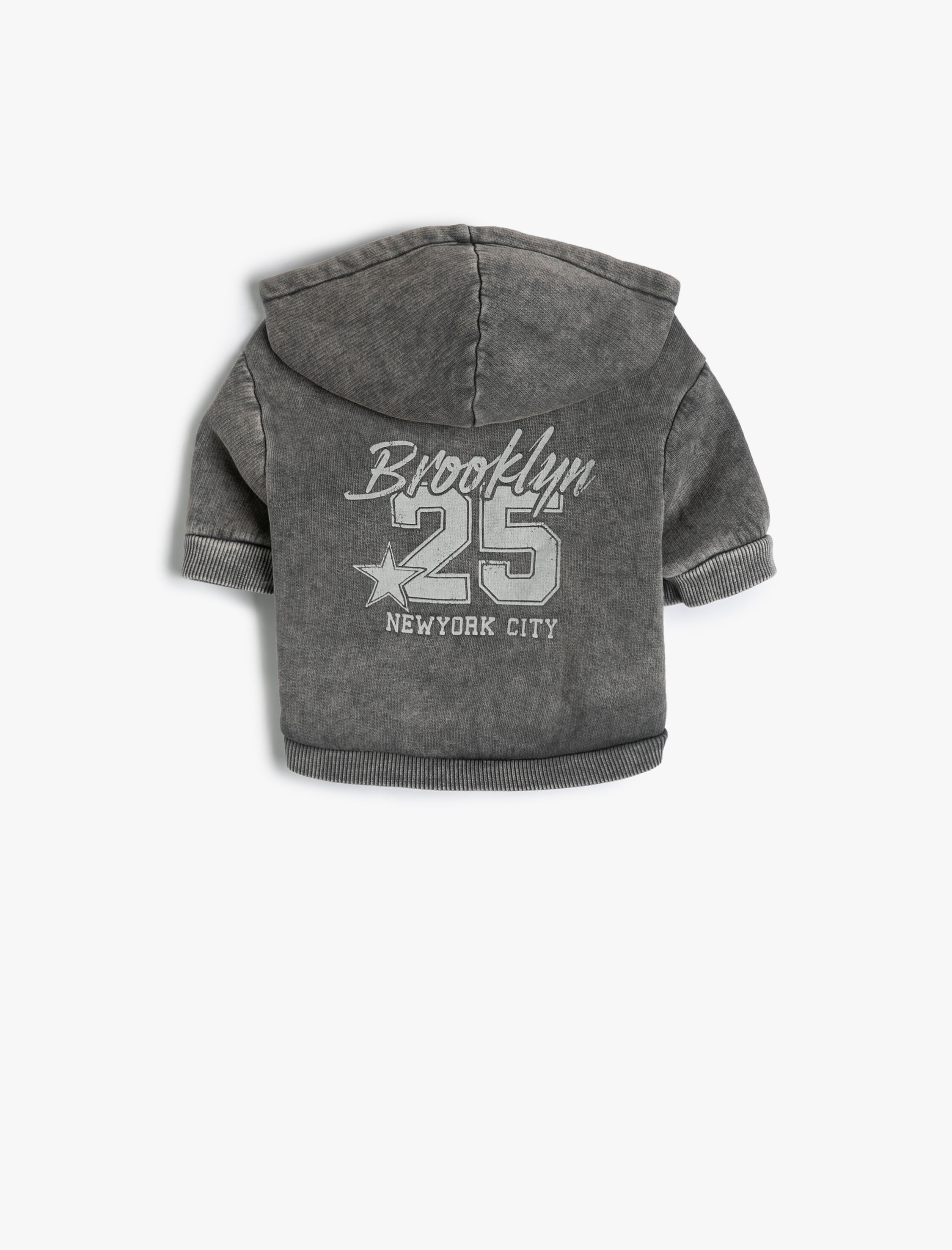   Şardonlu Kapüşonlu Köpek Sweatshirt Fermuarlı Arkası Baskılı Soluk Efektli Antibakteriyel Kumaş