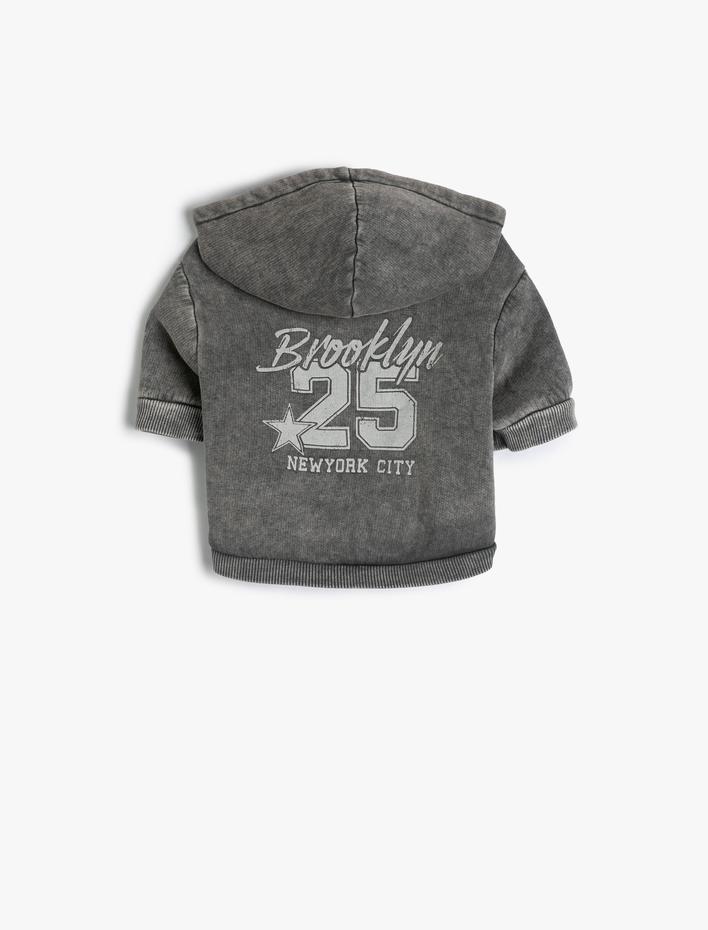  Şardonlu Kapüşonlu Köpek Sweatshirt Fermuarlı Arkası Baskılı Soluk Efektli Antibakteriyel Kumaş