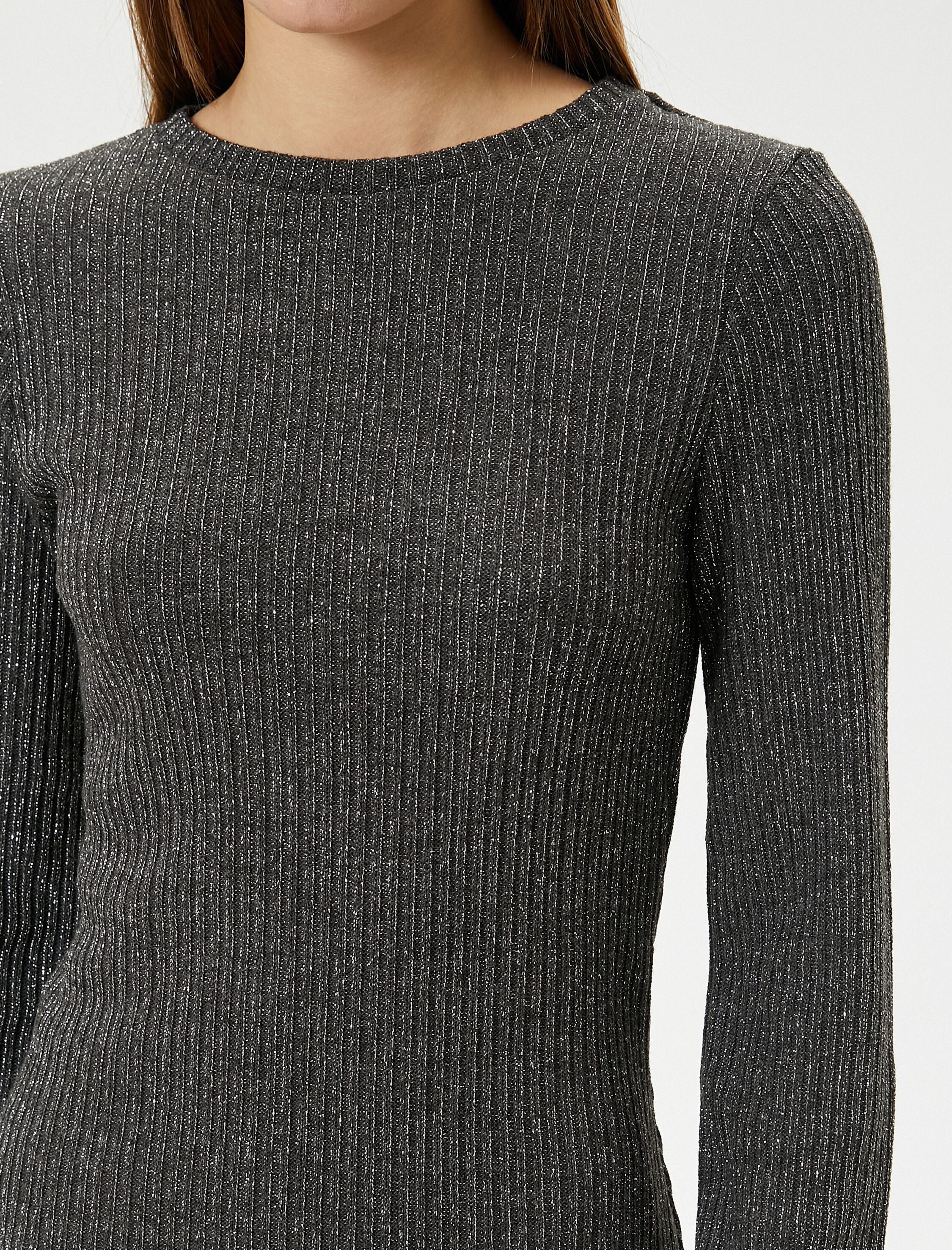   Mini Triko Elbise Arkası Bağlamalı Pencere Detaylı Uzun Kollu Yuvarlak Yaka Slim Fit