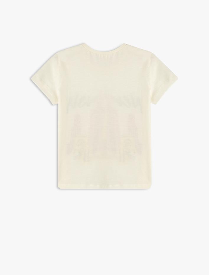 Kız Çocuk Tişört New York Şehir Baskılı Kısa Kollu Bisiklet Yaka Pamuklu