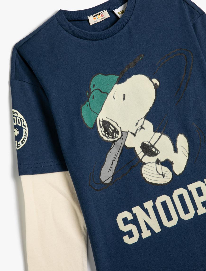  Erkek Çocuk Snoopy Baskılı Lisanslı Tişört Uzun Kollu Bisiklet Yaka