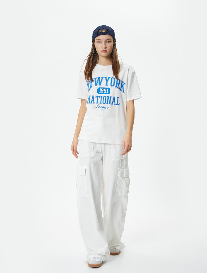  Kolej Tişört Baskılı Kısa Kollu Bisiklet Yaka Pamuklu Rahat Kalıp