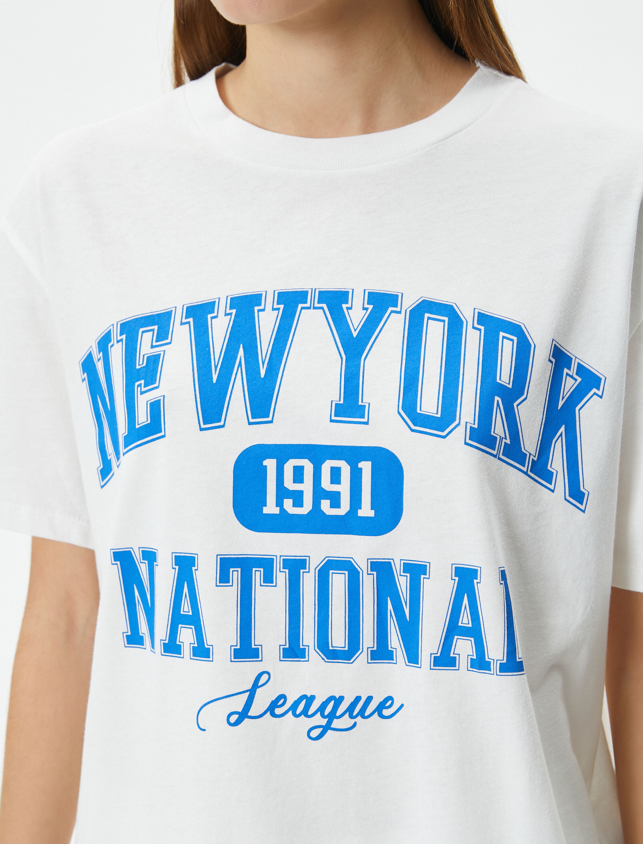   Kolej Tişört Baskılı Kısa Kollu Bisiklet Yaka Pamuklu Rahat Kalıp