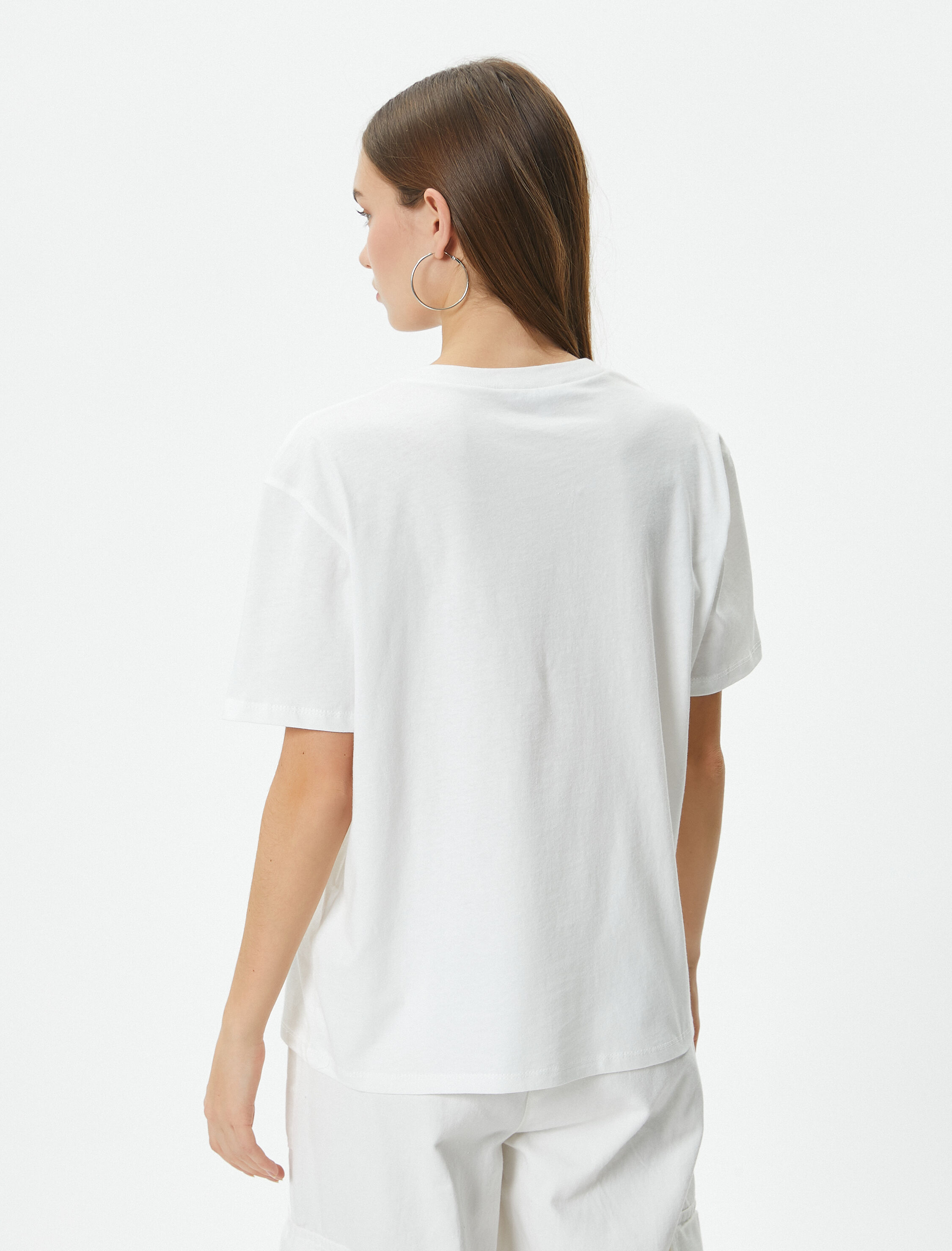   Kolej Tişört Baskılı Kısa Kollu Bisiklet Yaka Pamuklu Rahat Kalıp