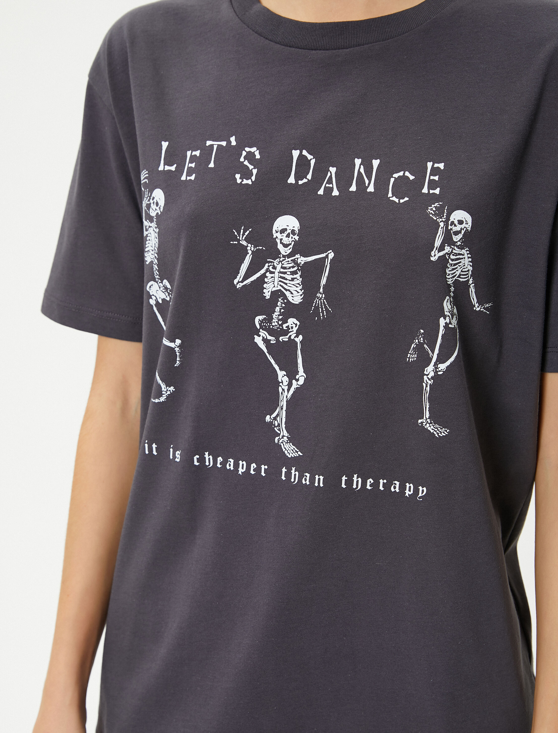   İskelet Baskılı Tişört Kısa Kollu Bisiklet Yaka Pamuklu