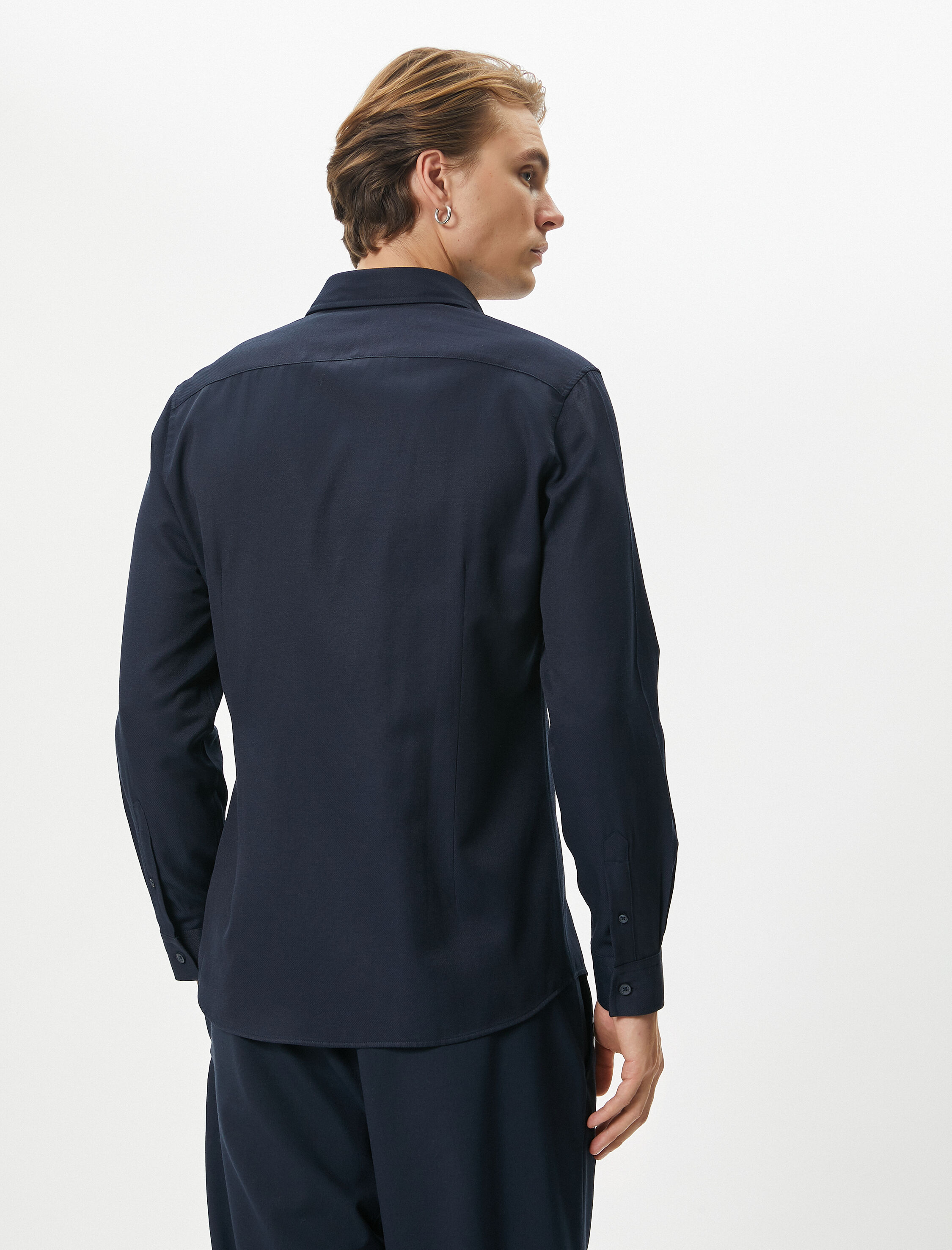   Klasik Gömlek Yarım İtalyan Yaka Düğmeli Uzun Kollu Regular Fit