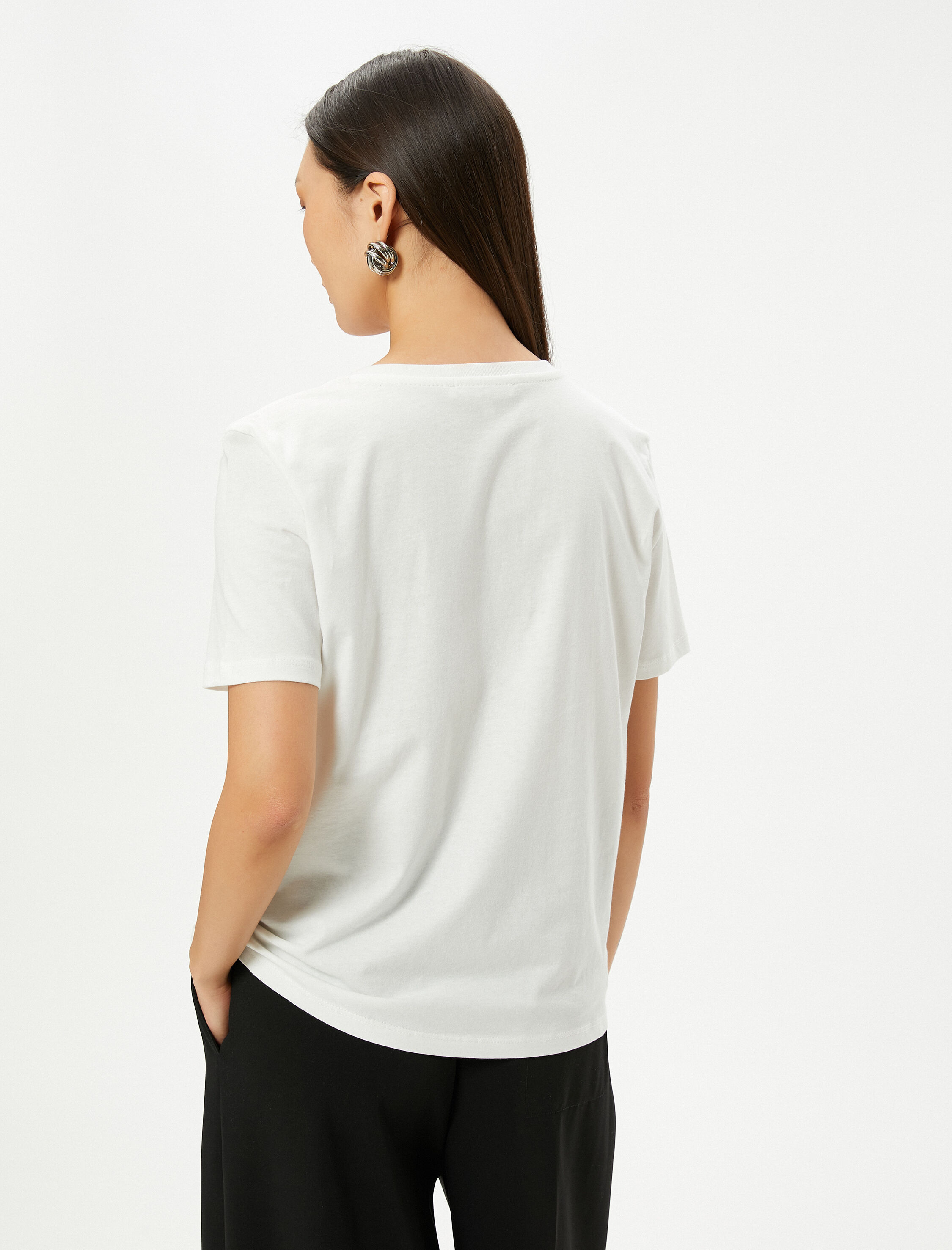   Baskılı Tişört Bisiklet Yaka Kısa Kollu