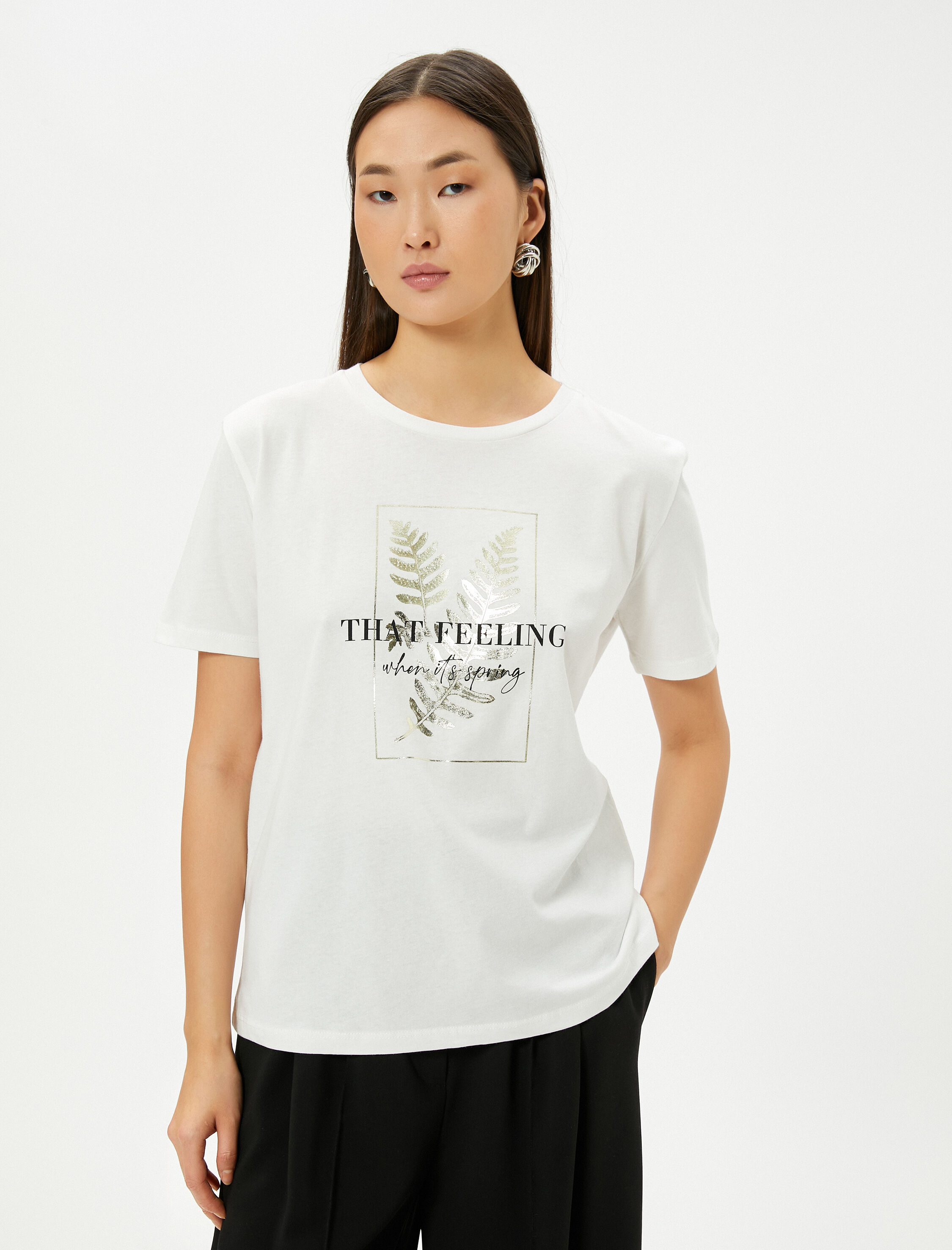   Baskılı Tişört Bisiklet Yaka Kısa Kollu