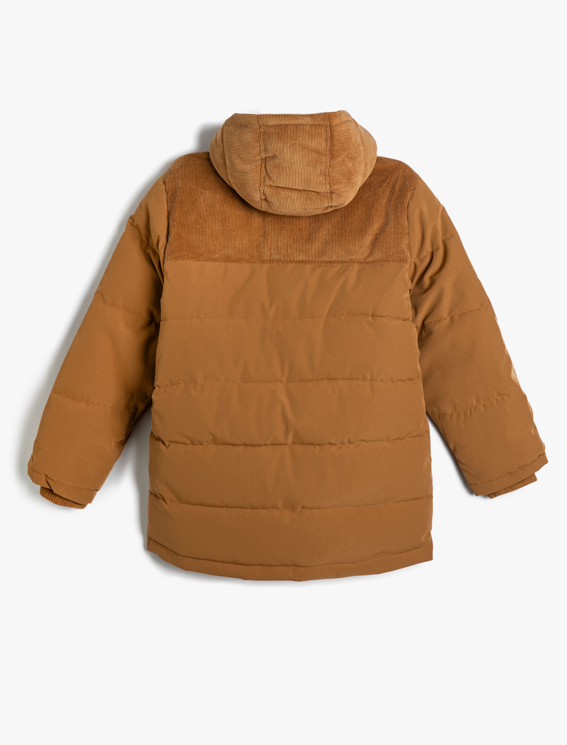  Erkek Çocuk Oversize Şişme Mont Kapüşonlu  Astarlı Cepli Fermuarlı Kadife Kumaş Detaylı