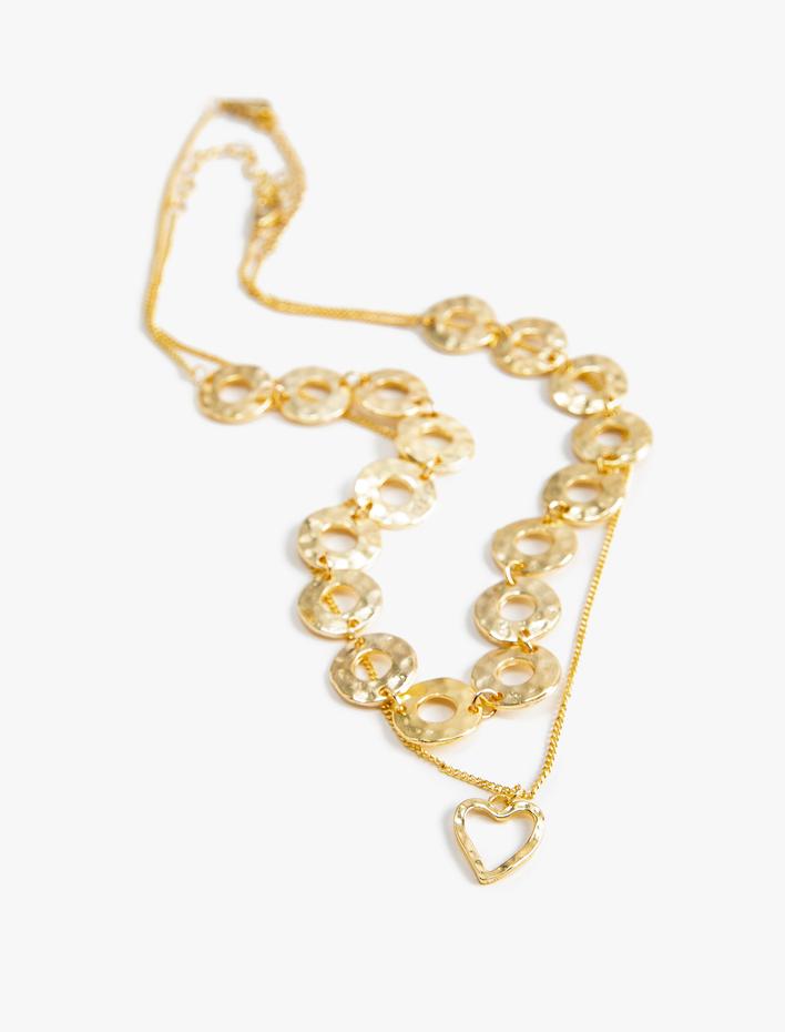 Kadın Kalpli Choker Kolye Katlı Zincir