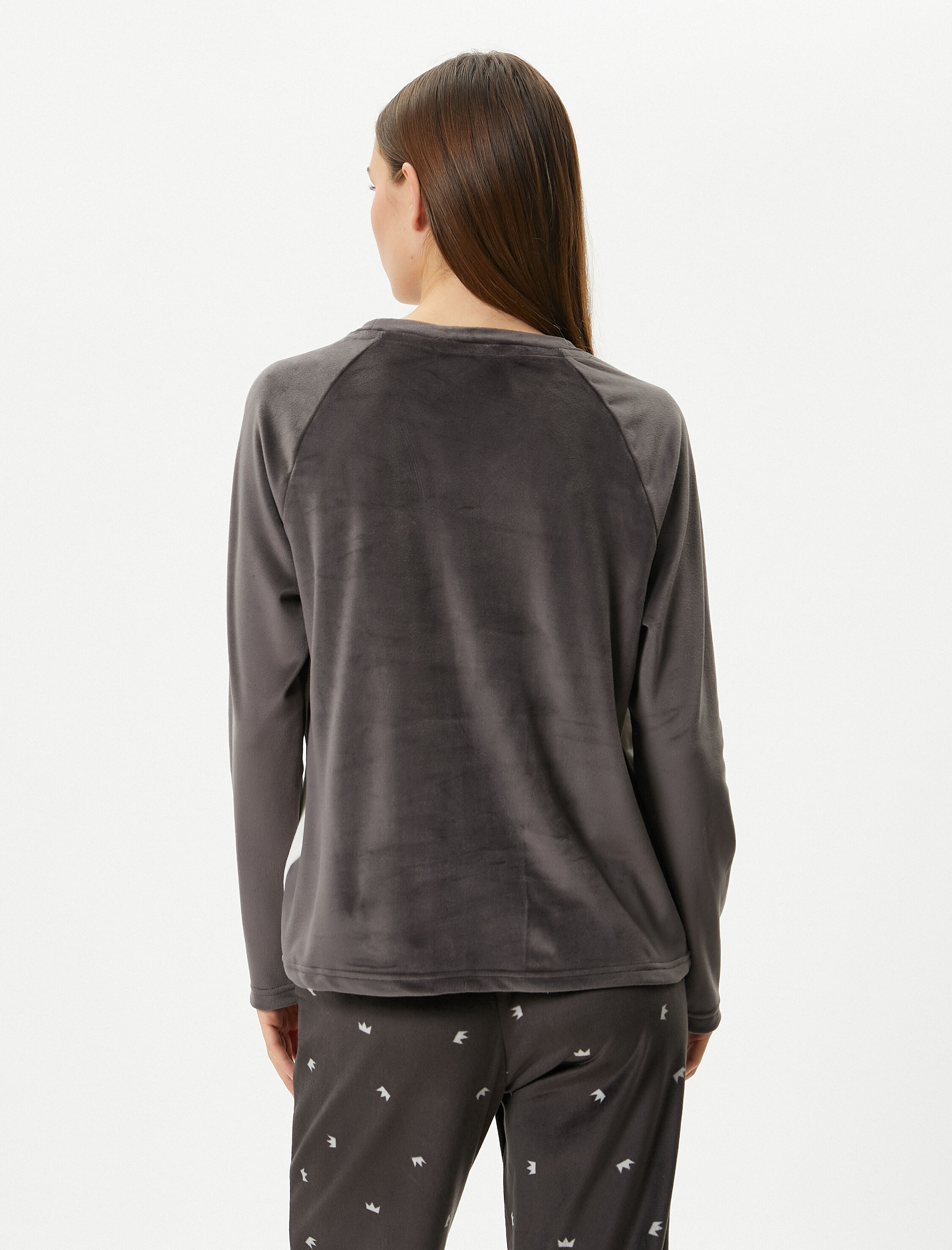   Polar Pijama Üstü Penguen Nakışlı Bisiklet Yaka Reglan Kol