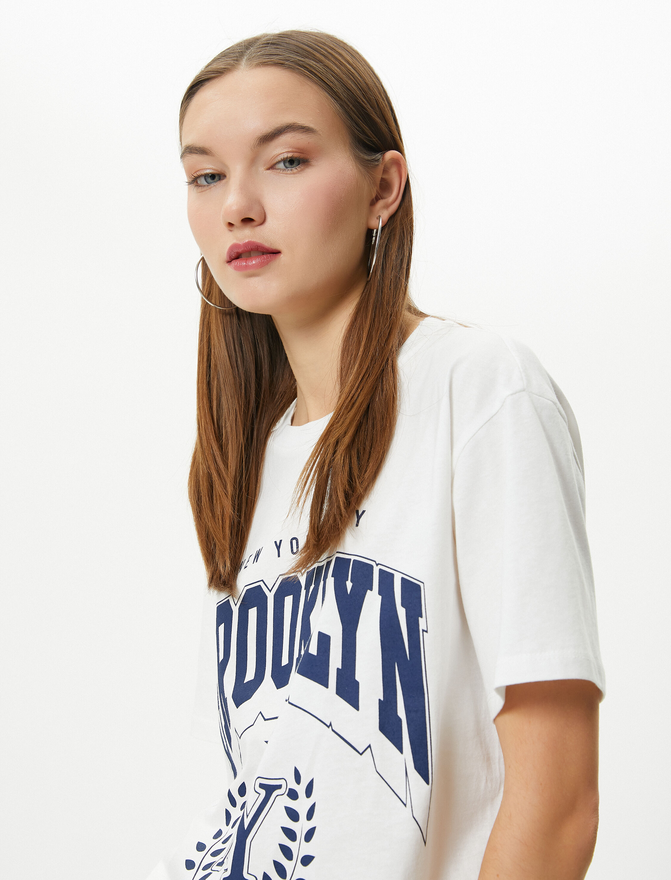   Kolej Tişört Baskılı Kısa Kollu Bisiklet Yaka Pamuklu