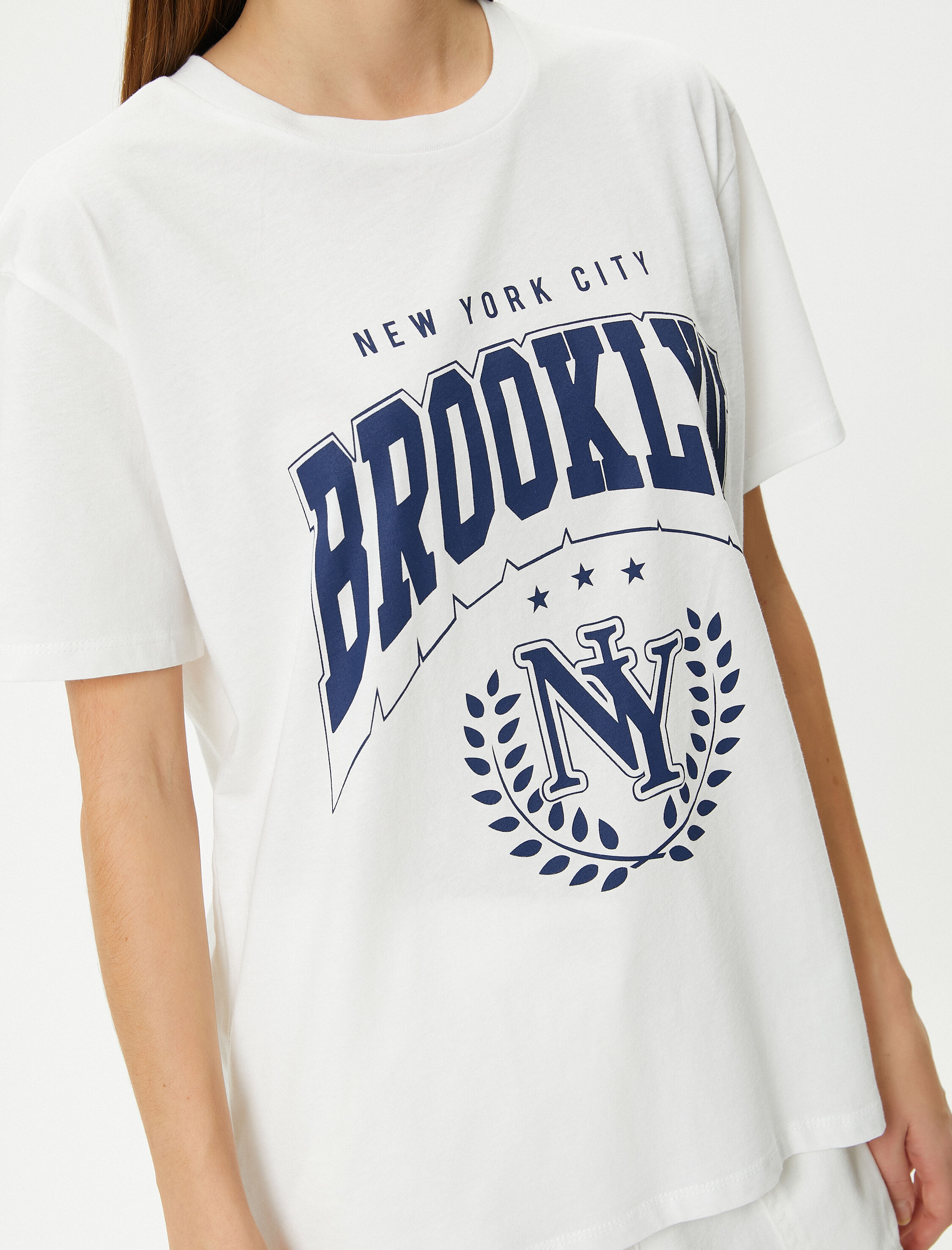   Kolej Tişört Baskılı Kısa Kollu Bisiklet Yaka Pamuklu